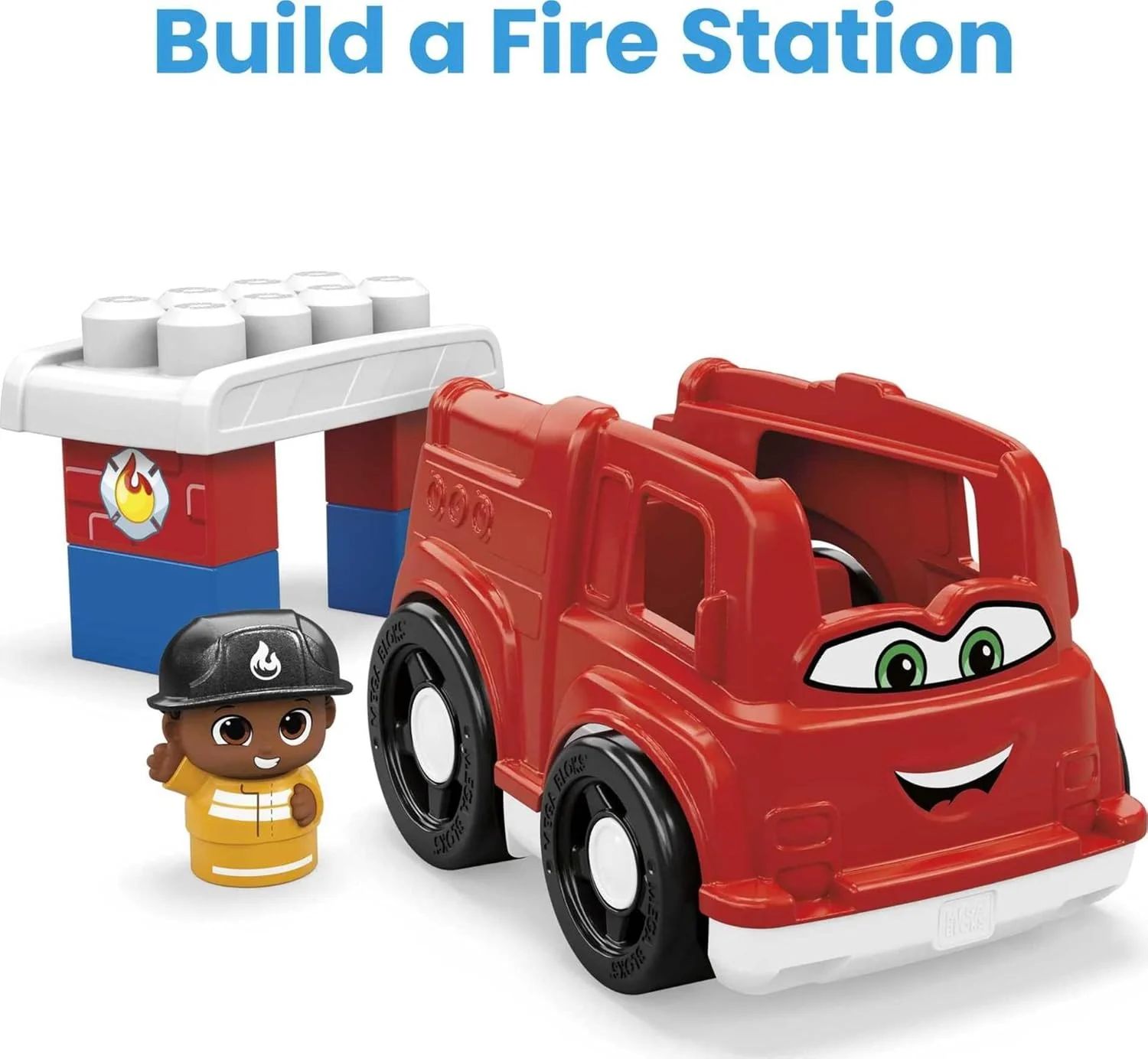 آجرهای ساختمانی مگا بلاکس برای کودکان نوپا، ماشین آتش نشانی به همراه 1 فیگور Block Buddies، ماشین آتش نشانی فردی مناسب برای کودکان 1 تا 3 سال
