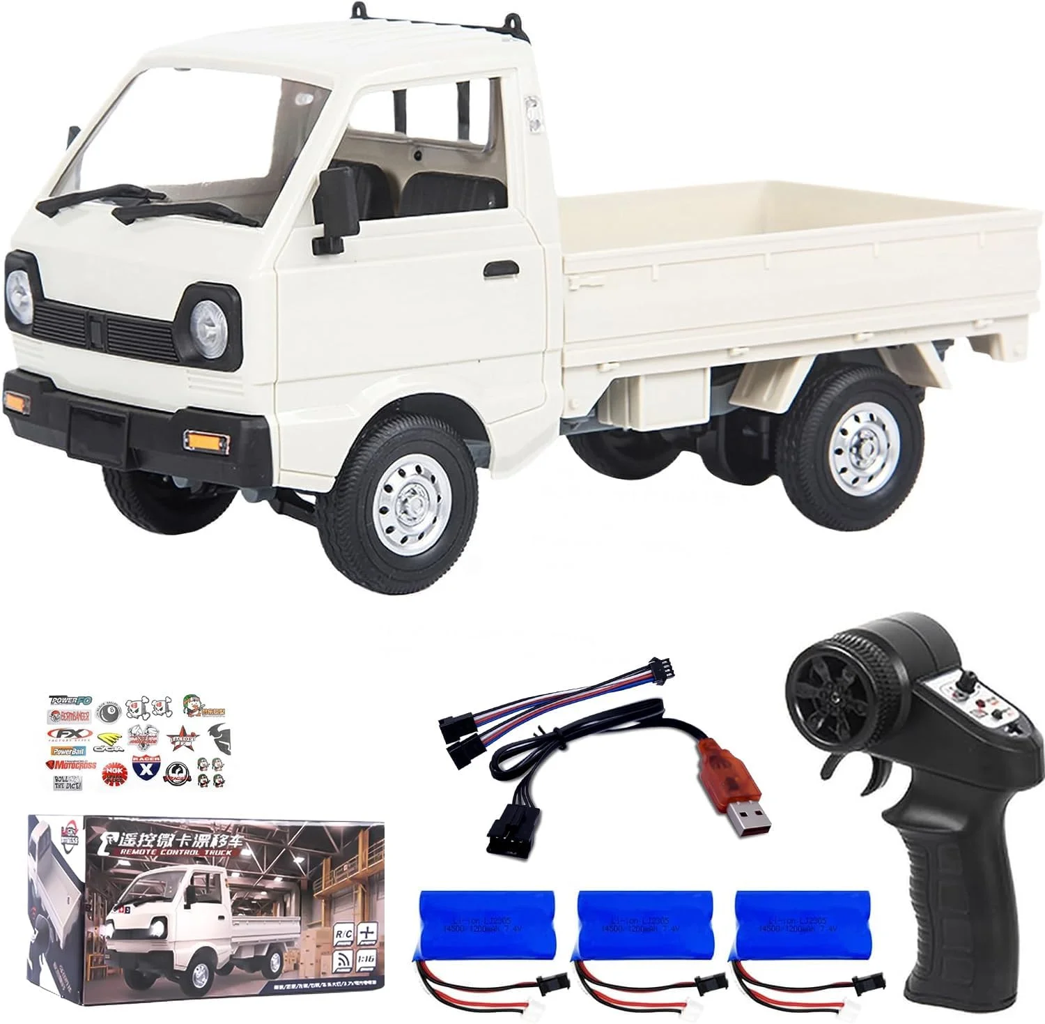 ماشین کنترلی WPL D12 RC، کرالر آرسی 1/10، پیکاپ دریفت 2.4G با 3 عدد باتری ارتقا یافته 1200 میلی آمپر ساعت، ماشین کنترلی از راه دور، کرالر مقیاس کامل، ماشین های آرسی صخره نورد آفرود