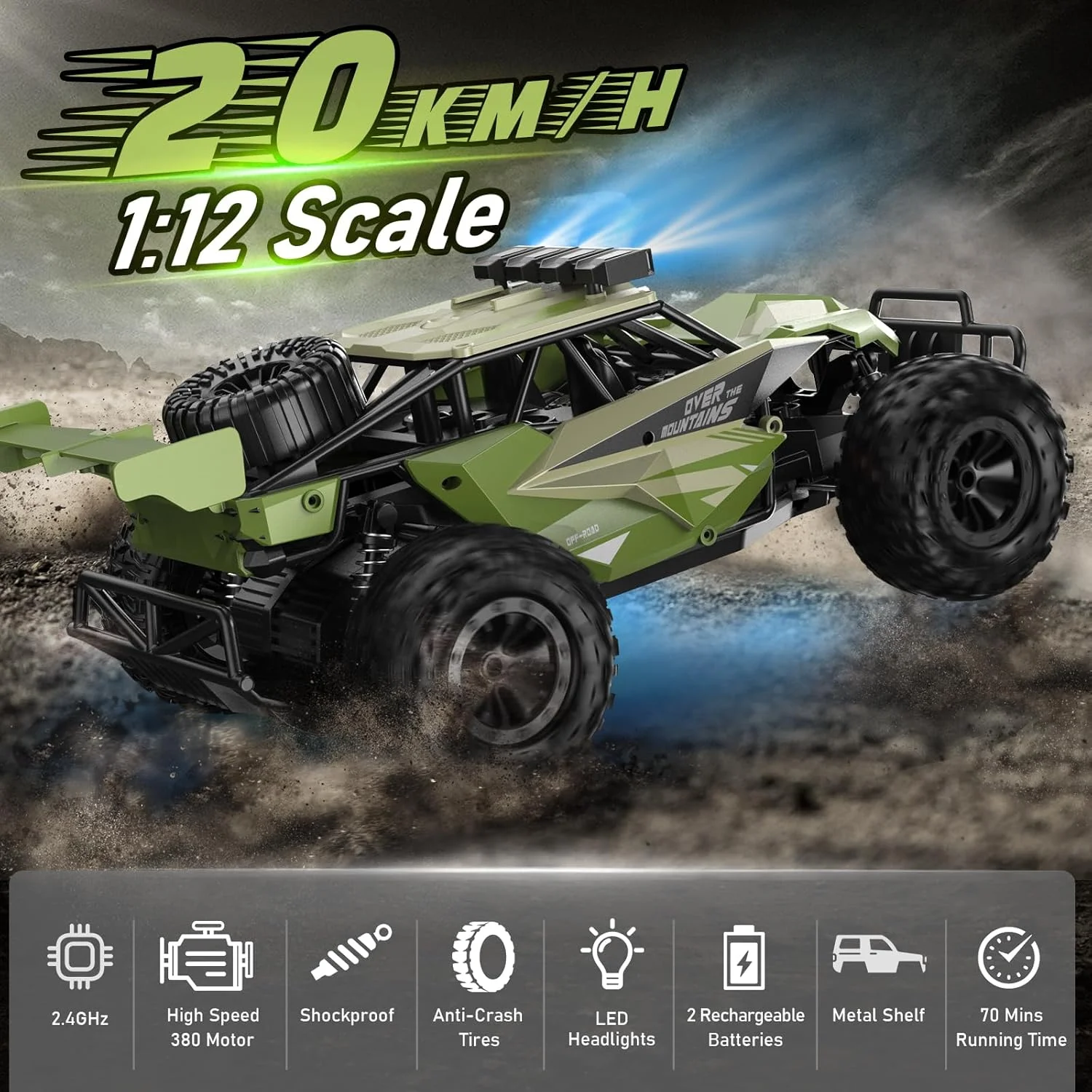 ماشین کنترلی Kolegend برای پسران، ماشین های آرسی 2.4 گیگاهرتزی، کامیون آرسی غول پیکر آفرود 1:12 با چراغ جلو ال ای دی و باتری قابل شارژ، هدیه برای بزرگسالان و پسران 8-12 سال ماشین کنترلی Kolegend برای پسران، ماشین های آرسی 2.4 گیگاهرتزی، کامیون آرسی غول پیکر آفرود 1:12 با چراغ جلو ال ای دی و باتری قابل شارژ، هدیه برای بزرگسالان و پسران 8-12 سال