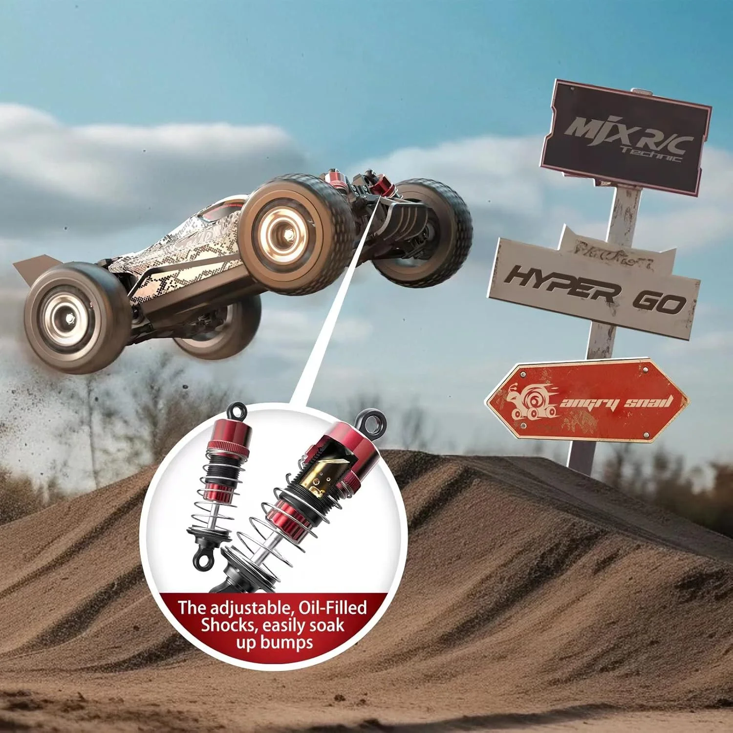 باگی آرسی آفرود براشلس HYPER GO H16PL 1/16 RTR، ماشین های مسابقه ای سریع برای بزرگسالان، حداکثر سرعت 61 کیلومتر در ساعت، کامیون آرسی سرعتی 4WD، ماشین کنترلی مسابقه ای پرسرعت با باتری 2S 2000 mAh برای آرسی بازها، سفید