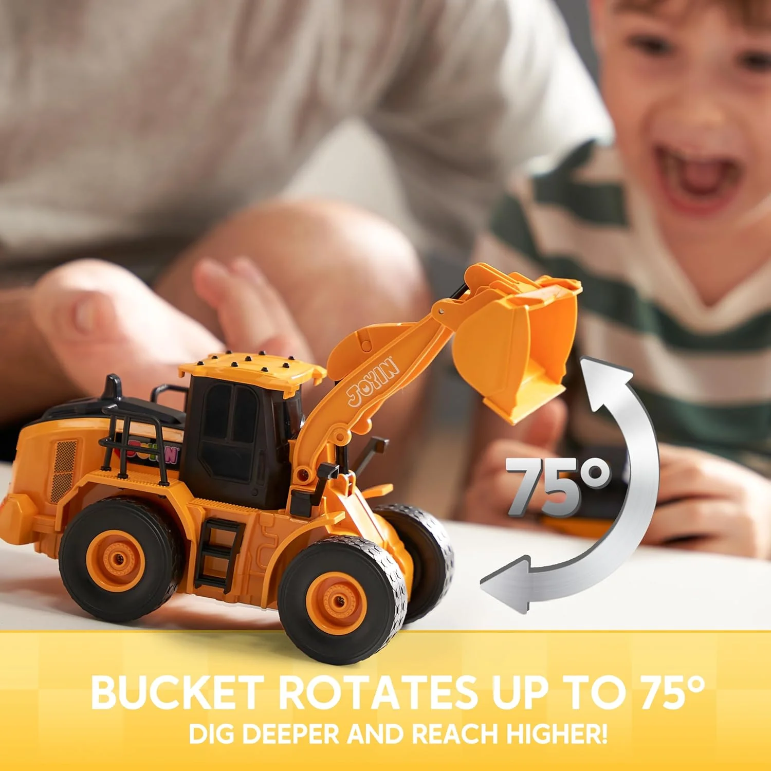 اسباب بازی های ساختمانی کنترلی JOYIN، کامیون بازی کنترلی 2.4 گیگاهرتزی با نور، اسباب بازی لودر جلو برای پسران 3-5 4-7 8-12 ساله، هدیه تولد کریسمس