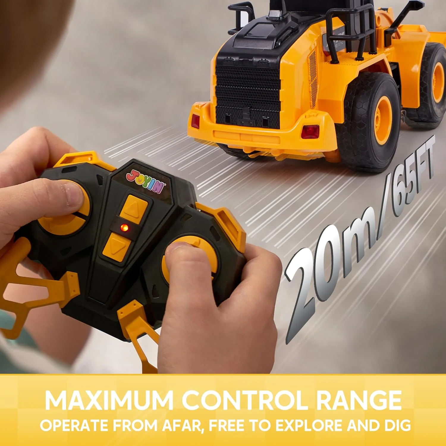 اسباب بازی های ساختمانی کنترلی JOYIN، کامیون بازی کنترلی 2.4 گیگاهرتزی با نور، اسباب بازی لودر جلو برای پسران 3-5 4-7 8-12 ساله، هدیه تولد کریسمس