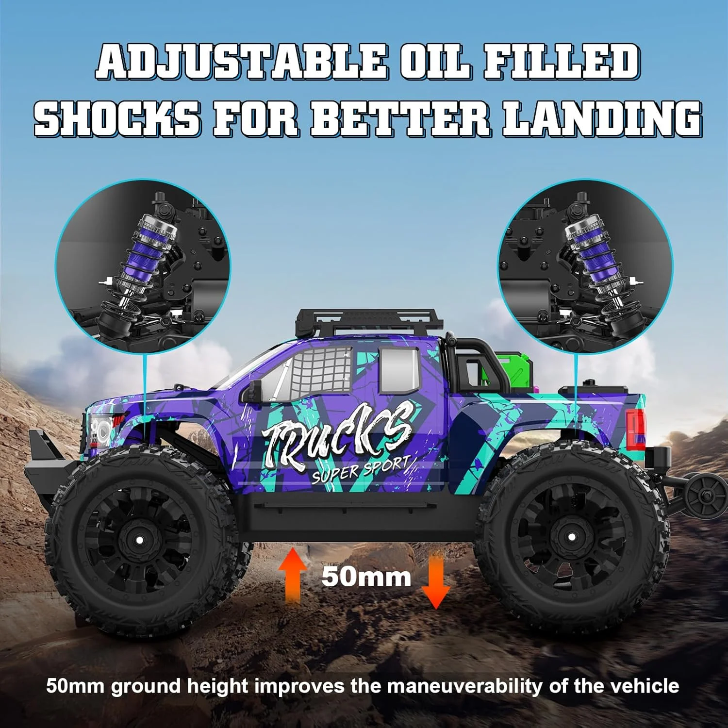 ماشین های آرسی براشلس 1/14 مناسب بزرگسالان، ماشین آفرود ضد آب و پرسرعت 80 کیلومتر بر ساعت، سیستم شارژ سریع 20 واتی با کنترل از راه دور 2.4 گیگاهرتز، ماشین های آرسی الکتریکی مانستر 4X4