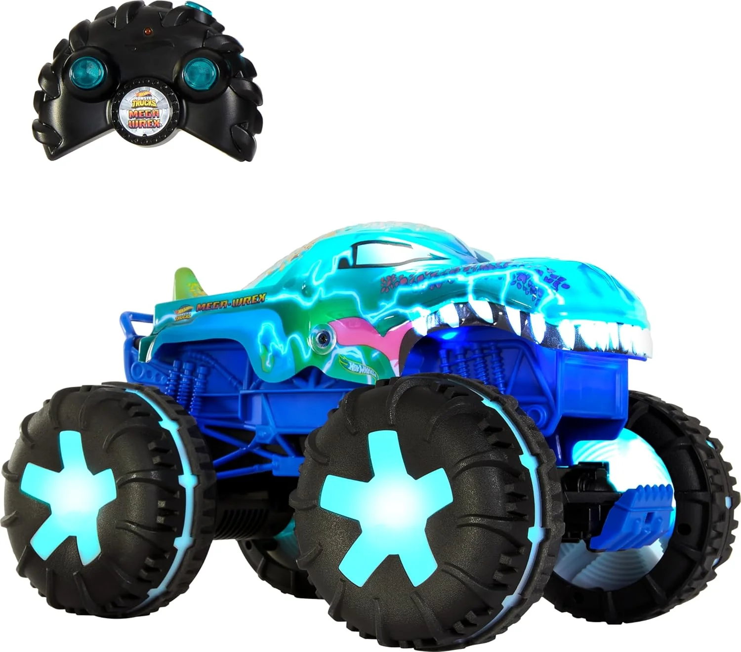 ماشین کنترلی غول پیکر Mega-Wrex Hot Wheels، مقیاس 1:15، دارای 3 حالت بازی با نور و صدا