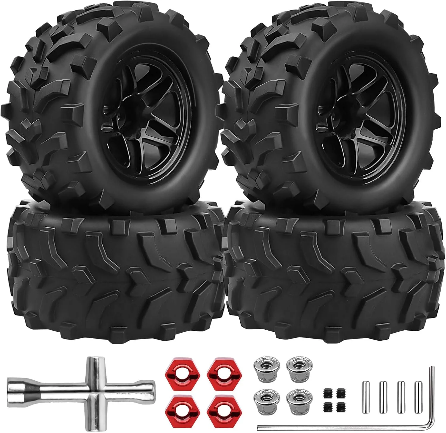 لاستیک و رینگ های چسبانده شده ماشین آرسی مانستر تراک HobbyPark مناسب برای Arrma Granite Voltage MEGA 2WD 4X4 V3 3S BLX Brushless 1/10 Big Rock، مجموعه 4 عددی…