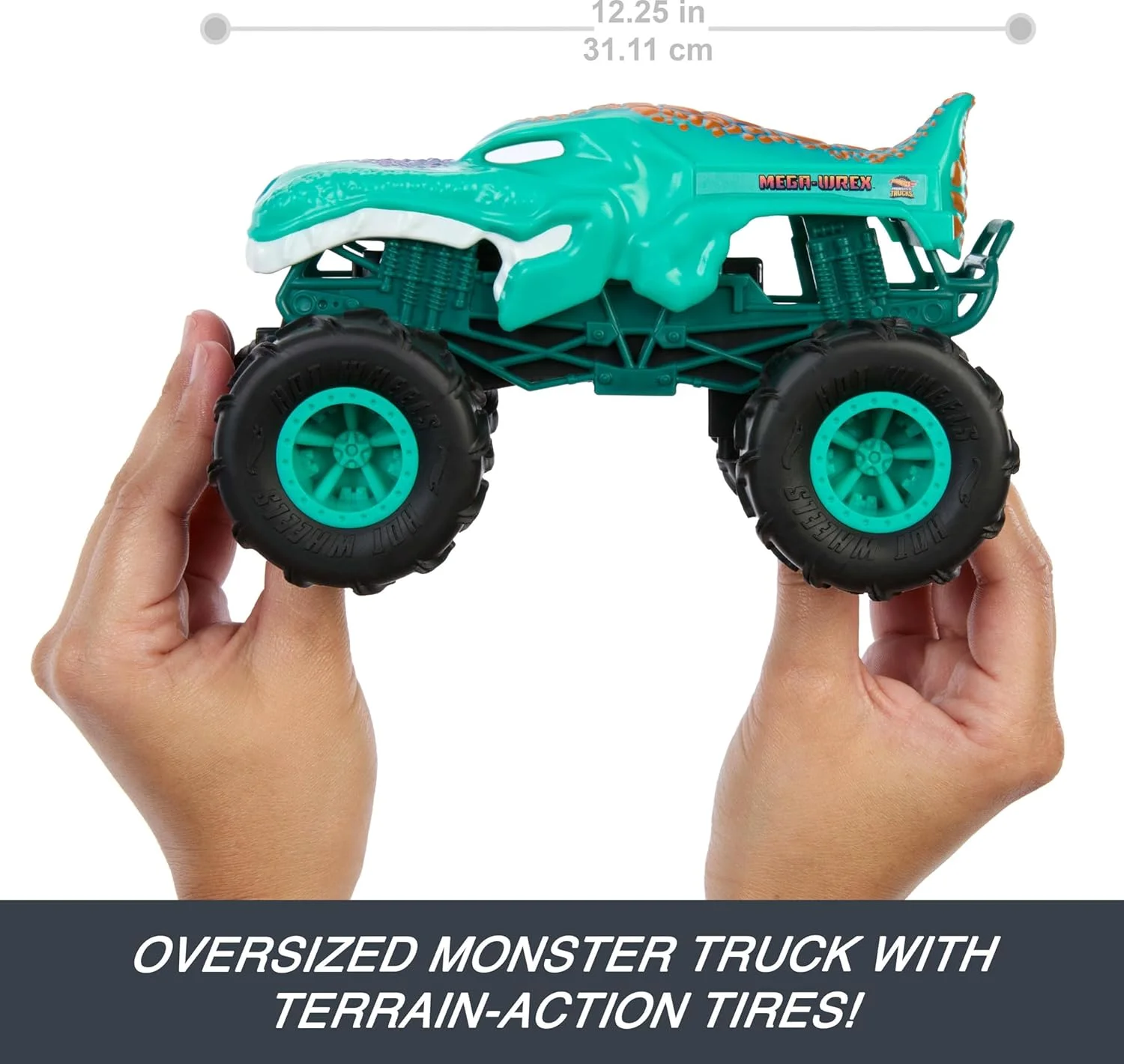 ماشین کنترلی غول پیکر Mega-Wrex Hot Wheels در مقیاس 1:24 با لاستیک های مناسب تمام سطوح، قابلیت انجام حرکات تک چرخ