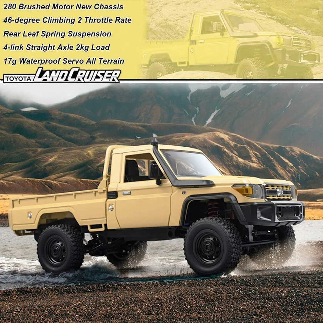 ماشین کنترلی صخره نورد، کامیون آرسی 4x4 مقیاس 1/12 تویوتا لندکروزر، پیکاپ آفرود با فرمان متناسب، 2 سرعته RTR، مناسب تمام سطوح، موتور 280، دارای 2 باتری، ماشین سرگرمی MN82