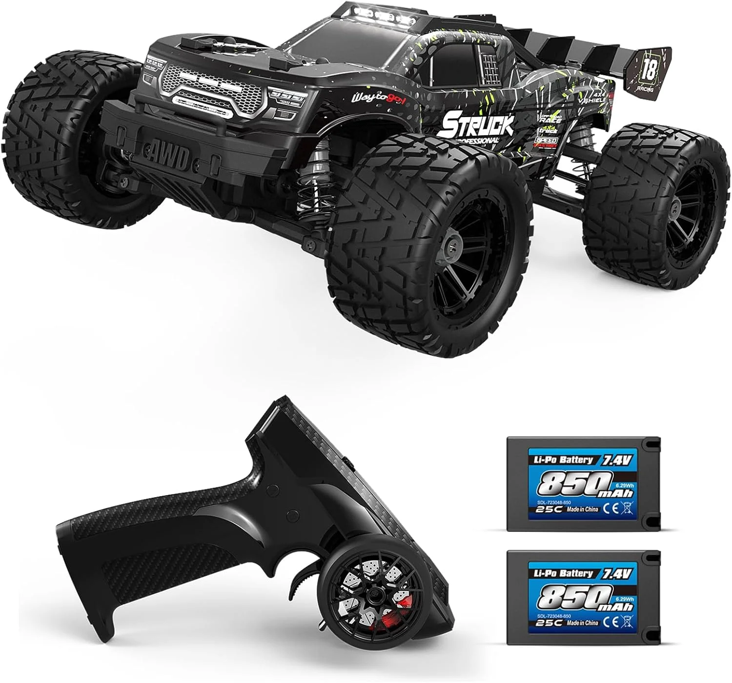 ماشین کنترلی HAIBOXING مدل 18872، مقیاس 1:18، کامیون آفرود 4X4، سرعت 36 کیلومتر بر ساعت، ضد آب، به همراه دو باتری لیتیوم پلیمری