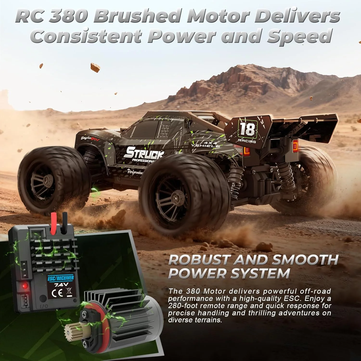 ماشین کنترلی HAIBOXING مدل 18872، مقیاس 1:18، کامیون آفرود 4X4، سرعت 36 کیلومتر بر ساعت، ضد آب، به همراه دو باتری لیتیوم پلیمری