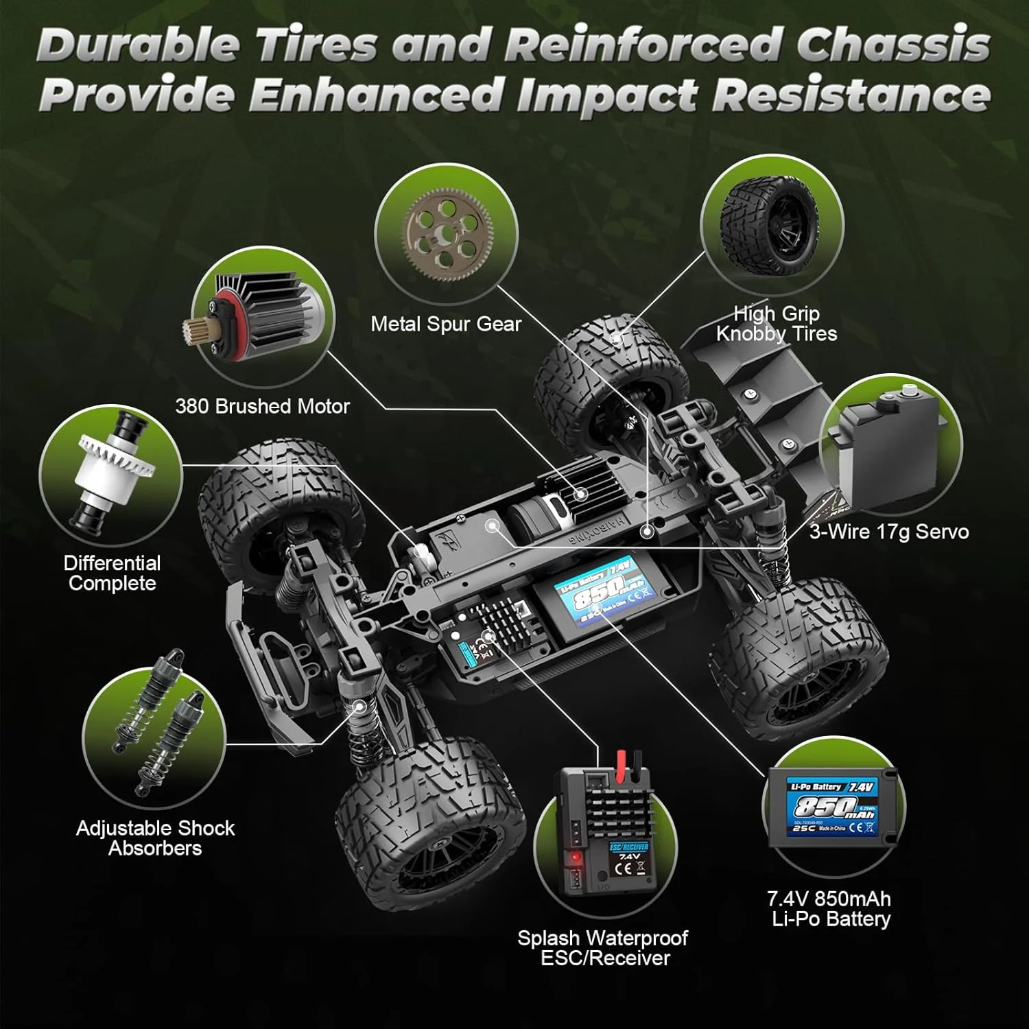 ماشین کنترلی HAIBOXING مدل 18872، مقیاس 1:18، کامیون آفرود 4X4، سرعت 36 کیلومتر بر ساعت، ضد آب، به همراه دو باتری لیتیوم پلیمری
