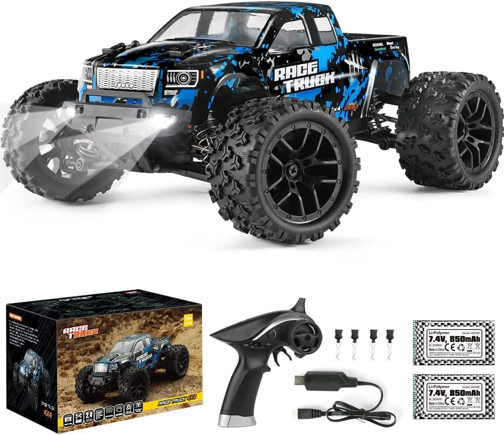 ماشین کنترلی HAIBOXING مدل Monster Trucks، مقیاس 1/18، 4x4 با سرعت بالای 36+ کیلومتر بر ساعت، 2.4 گیگاهرتز، ضد آب، وسایل نقلیه الکتریکی با باتری قابل شارژ برای کودکان و بزرگسالان RTR
