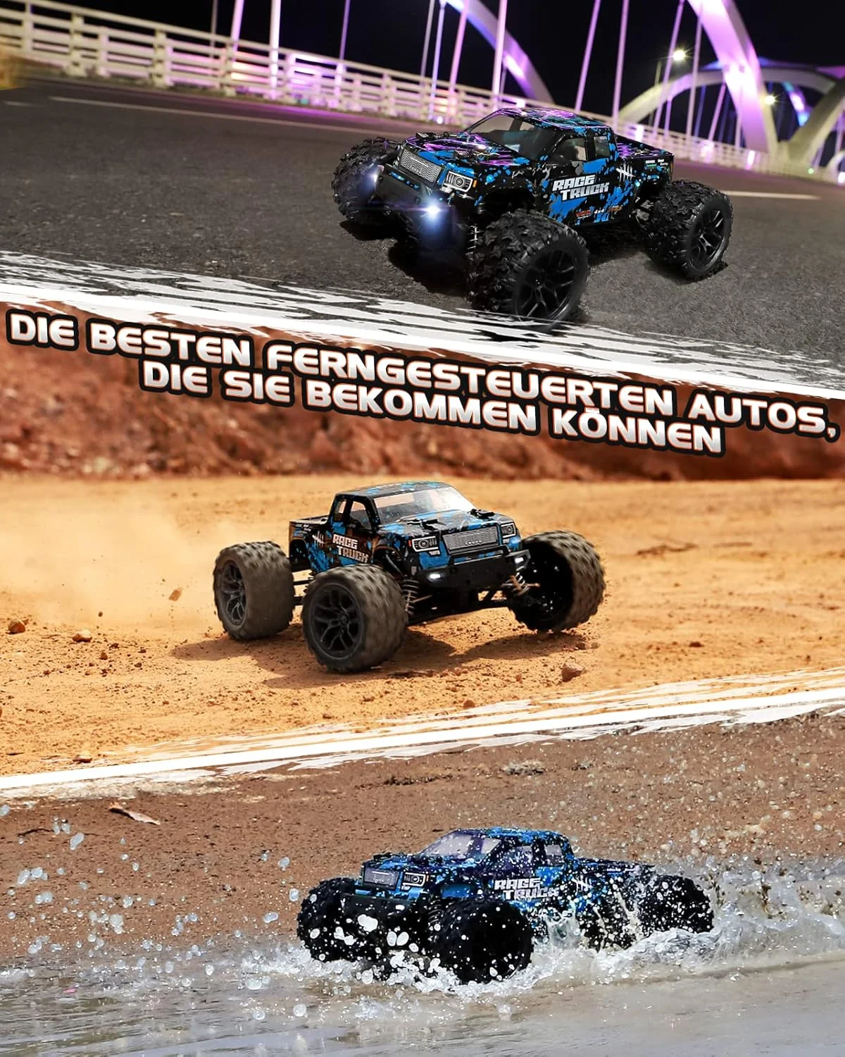 ماشین کنترلی HAIBOXING مدل Monster Trucks، مقیاس 1/18، 4x4 با سرعت بالای 36+ کیلومتر بر ساعت، 2.4 گیگاهرتز، ضد آب، وسایل نقلیه الکتریکی با باتری قابل شارژ برای کودکان و بزرگسالان RTR