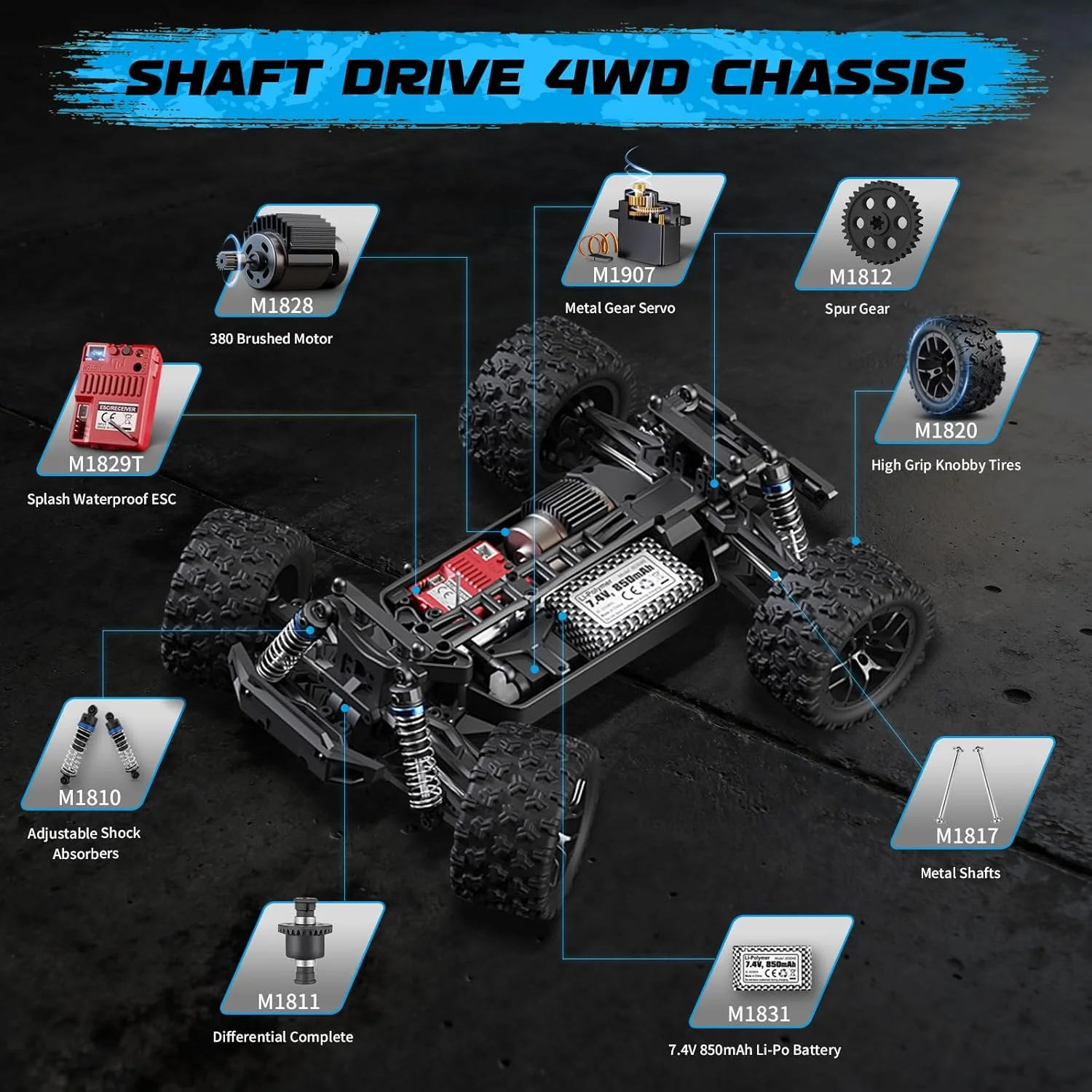 ماشین کنترلی HAIBOXING مدل Monster Trucks، مقیاس 1/18، 4x4 با سرعت بالای 36+ کیلومتر بر ساعت، 2.4 گیگاهرتز، ضد آب، وسایل نقلیه الکتریکی با باتری قابل شارژ برای کودکان و بزرگسالان RTR