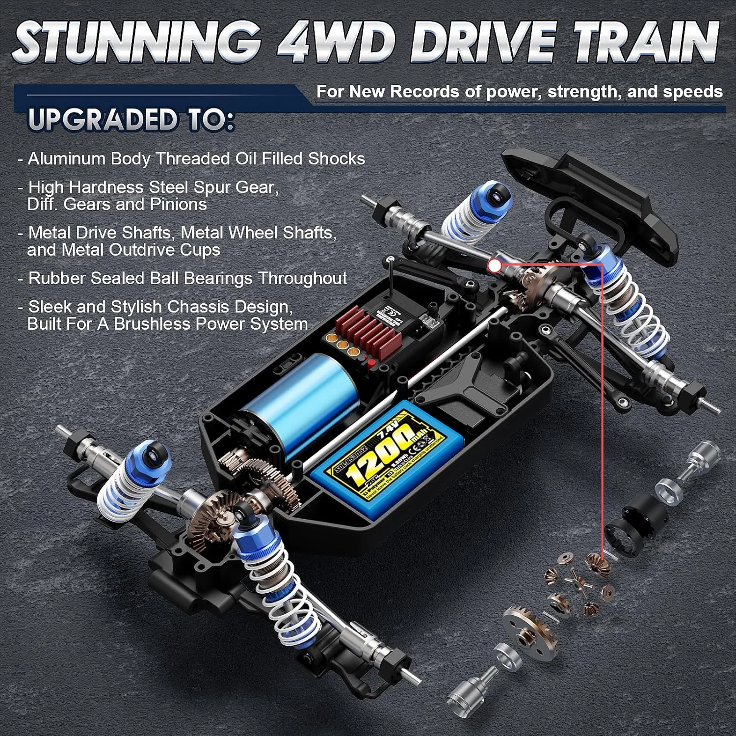 ماشین کنترلی براشلس HAIBOXING مدل 16890A، مقیاس 1/16، چهار چرخ متحرک، سرعت بالا تا 48 کیلومتر بر ساعت، ماشین های کنترلی حرفه ای برای بزرگسالان و پسران، مناسب تمام سطوح با لاستیک های اضافی مخصوص شن و ماسه