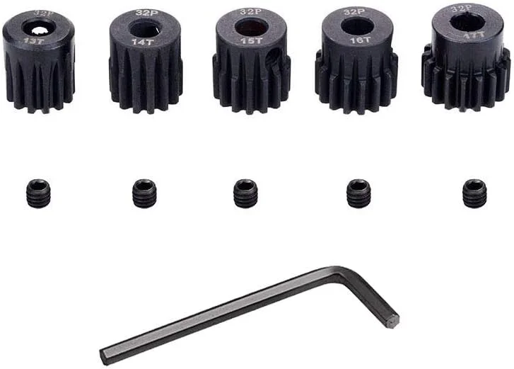 چرخ دنده پینیون آرسی Globact، دنده 32p پینیون 13T 14T 15T 16T 17T، ست دنده موتور پینیون فلزی سخت کاری شده برای ماشین باگی آرسی، کامیون مانستر (سازگار با گام متریک 0.8)