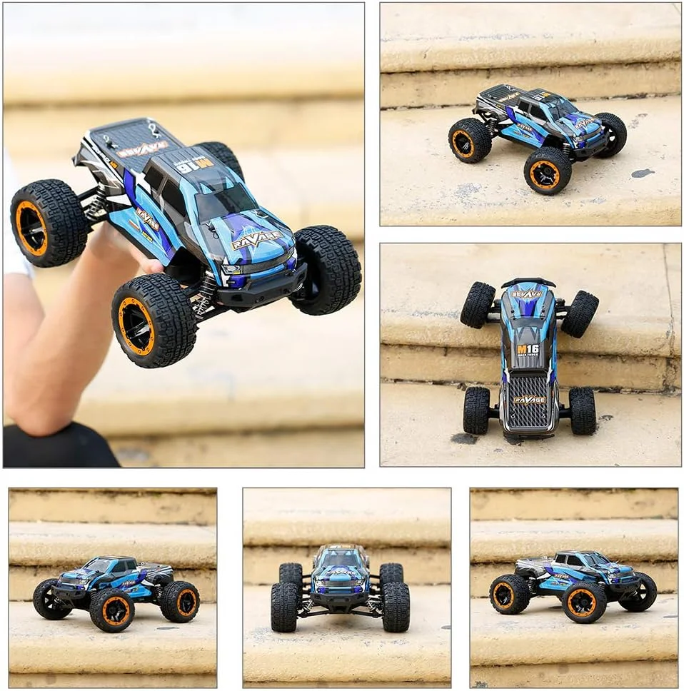 ماشین کنترلی GoolRC 16889A، ماشین کنترلی مقیاس 1:16، کامیون کنترلی 4WD با سرعت بالای 45 کیلومتر بر ساعت با موتور براشلس، کامیون هیولا آفرود Big Foot با فرکانس 2.4 گیگاهرتز، اسباب بازی وسیله نقلیه الکتریکی برای بزرگسالان و کودکان (آبی)