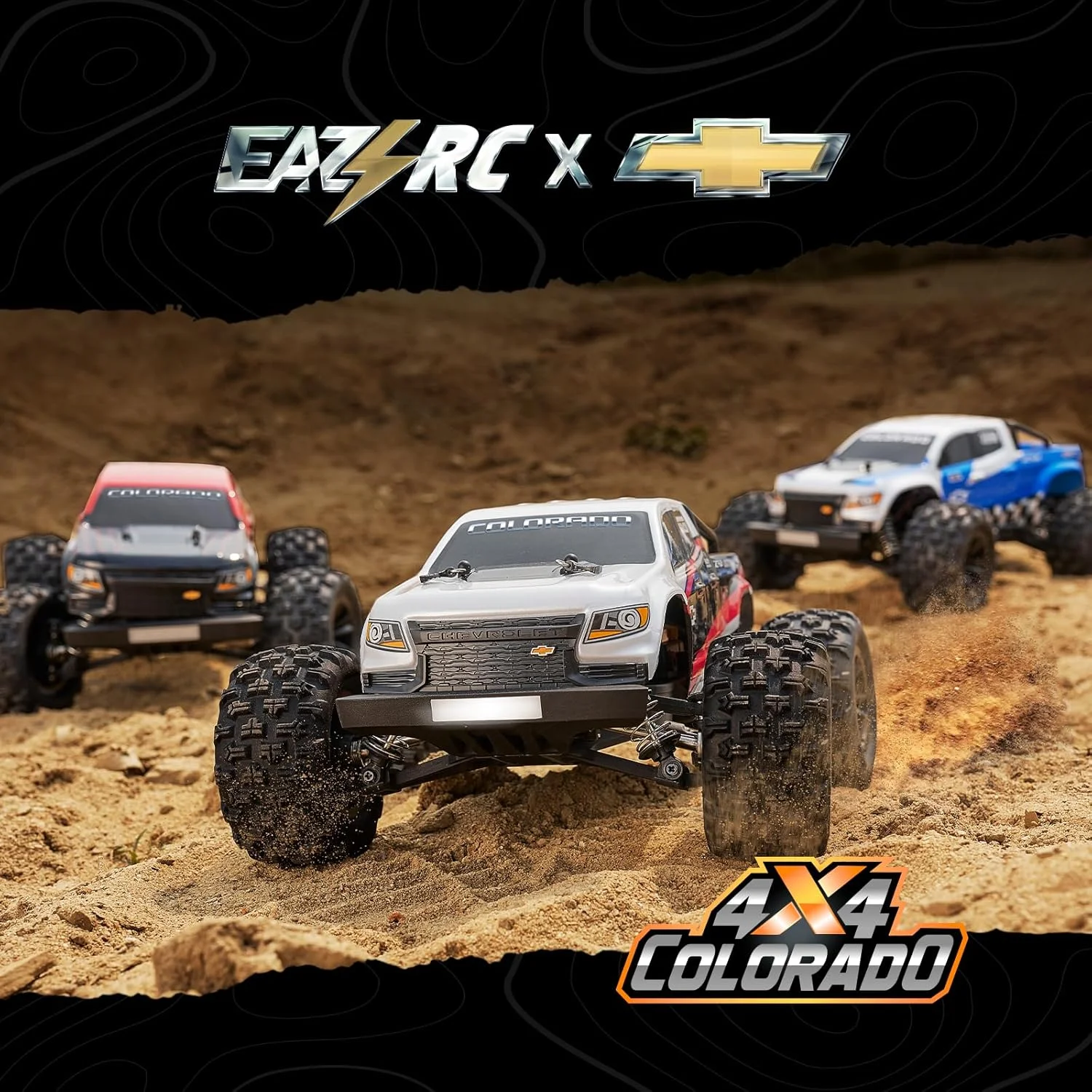 ماشین های آرسی براشلس سریع Fair RC EAZY برای بزرگسالان، کامیون آفرود 4X4 شورولت کلرادو 1/18، کامیون های هیولا الکتریکی سرعتی RTR با سرعت 45+ کیلومتر در ساعت، آبی