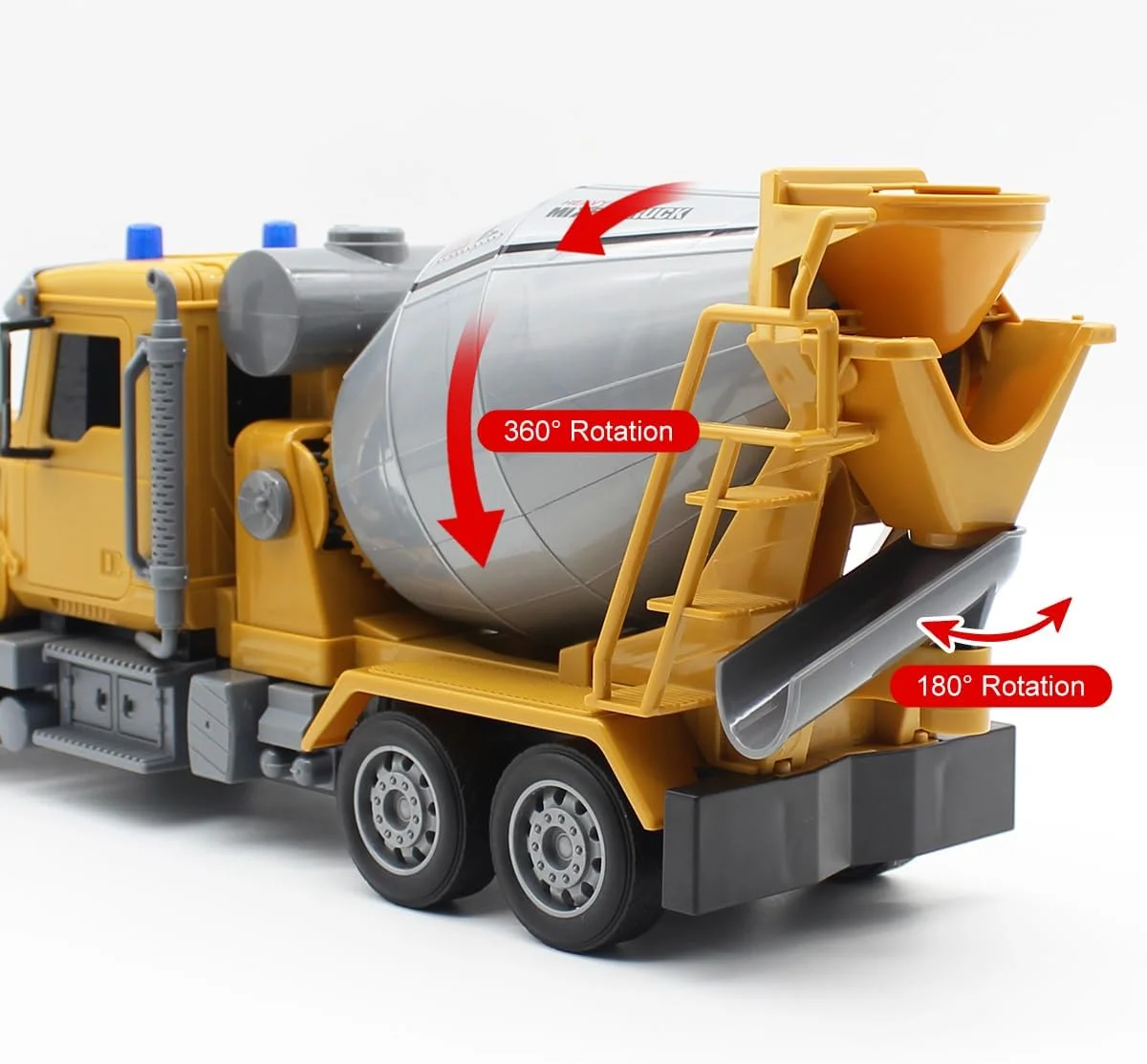 اسباب بازی میکسر سیمان کنترلی فیستون، کامیون 6 کاناله با چراغ، وسیله نقلیه برقی همزن 360 درجه 1:24، کامیون ساختمانی شارژی برای کودکان