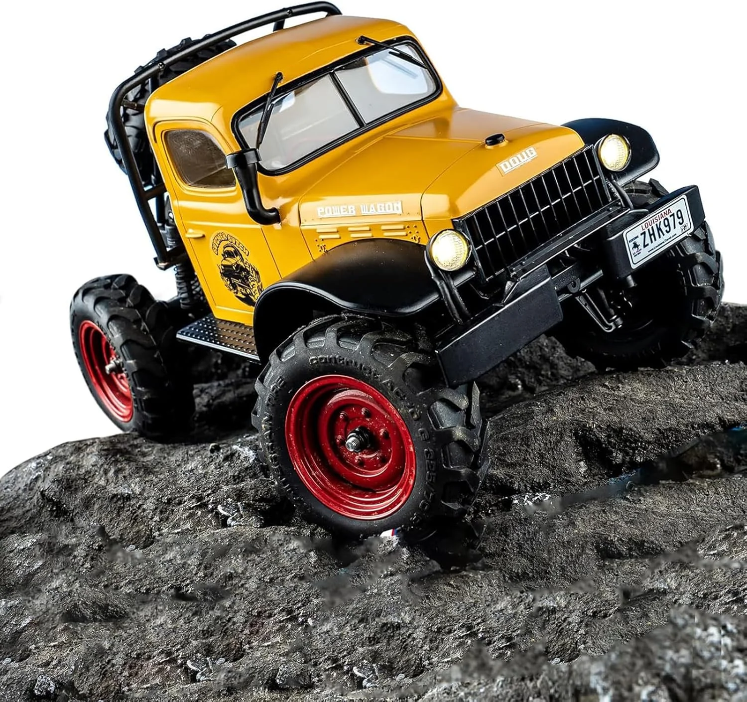 کامیون آرسی EAZYRC x FMS FCX24 در مقیاس 1/24، ماشین خزنده آرسی 4WD RTR 4X4 مناسب برای صحراهای شنی و آفرود برای آقایان به همراه چراغ LED، گیربکس و شارژر USB (زرد)