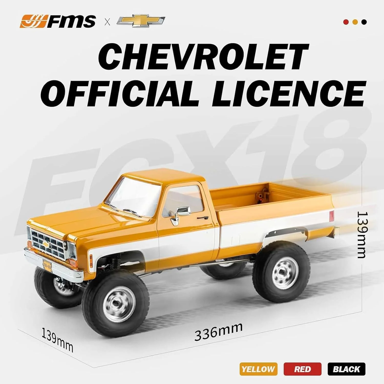 کامیون کنترلی EAZYRC FMS 1/18 FCX18 Chevy K10 RC Crawler RTR دارای مجوز قرمز، پیکاپ کنترلی 4x4 Chevy، کامیون هیولا با گیربکس 2 سرعته، دارای چراغ LED و باتری (قرمز)