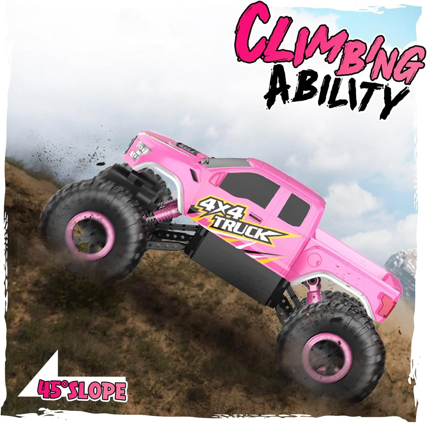 ماشین کنترلی فورد رپتور F150، 4WD، دو موتوره، ماشین های غول پیکر برای دختران، 11 اینچ، اسباب بازی کامیون آفرود با باتری قابل شارژ، هدیه برای کودکان 6 7 8 9 10 11 12 ساله - صورتی