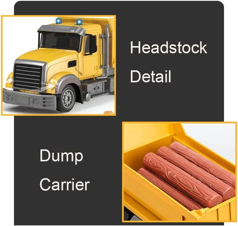 اسباب بازی کامیون کمپرسی کنترلی برای کودکان - کامیون کمپرسی کنترلی 6 کاناله با چراغ های LED، اسباب بازی های کامیون ساختمانی کنترلی با 2 باتری قابل شارژ، ایده های هدیه برای پسران و دختران 3-8 ساله