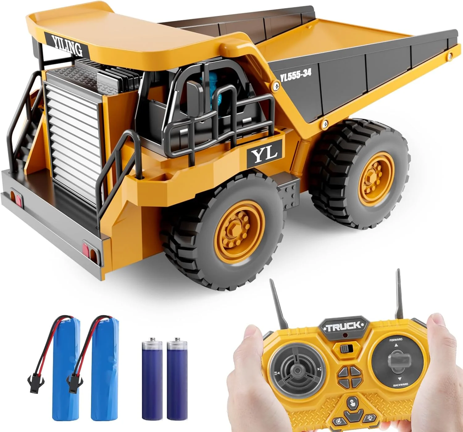 اسباب بازی کامیون کمپرسی کنترلی Dwi Dowellin برای پسران 4-7 سال، ماشین آرسی ساختمانی با تخت فلزی چراغ دار/صدا دار برای کودکان 8-12 سال، ایده آل برای پسران 3 سال به بالا