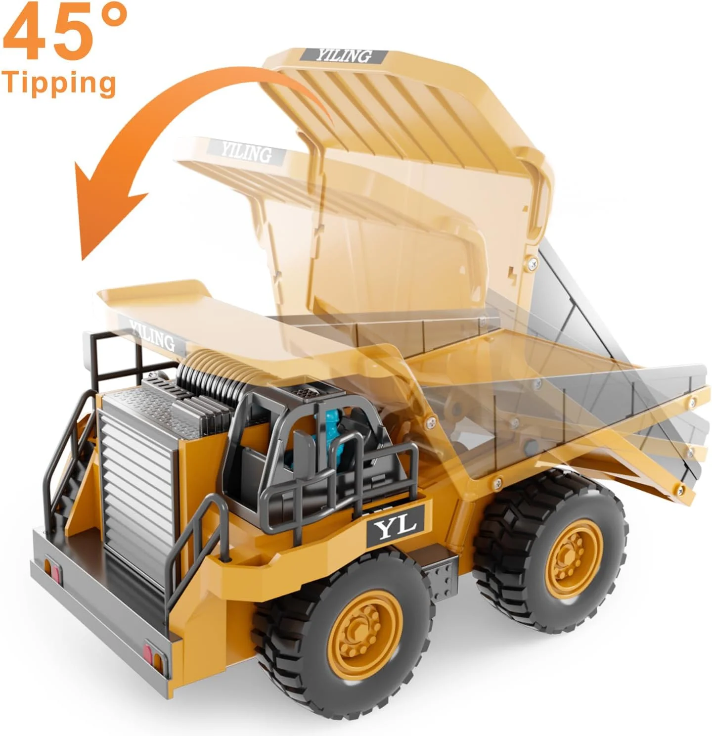 اسباب بازی کامیون کمپرسی کنترلی Dwi Dowellin برای پسران 4-7 سال، ماشین آرسی ساختمانی با تخت فلزی چراغ دار/صدا دار برای کودکان 8-12 سال، ایده آل برای پسران 3 سال به بالا