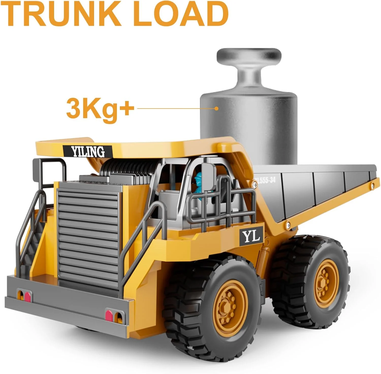 اسباب بازی کامیون کمپرسی کنترلی Dwi Dowellin برای پسران 4-7 سال، ماشین آرسی ساختمانی با تخت فلزی چراغ دار/صدا دار برای کودکان 8-12 سال، ایده آل برای پسران 3 سال به بالا