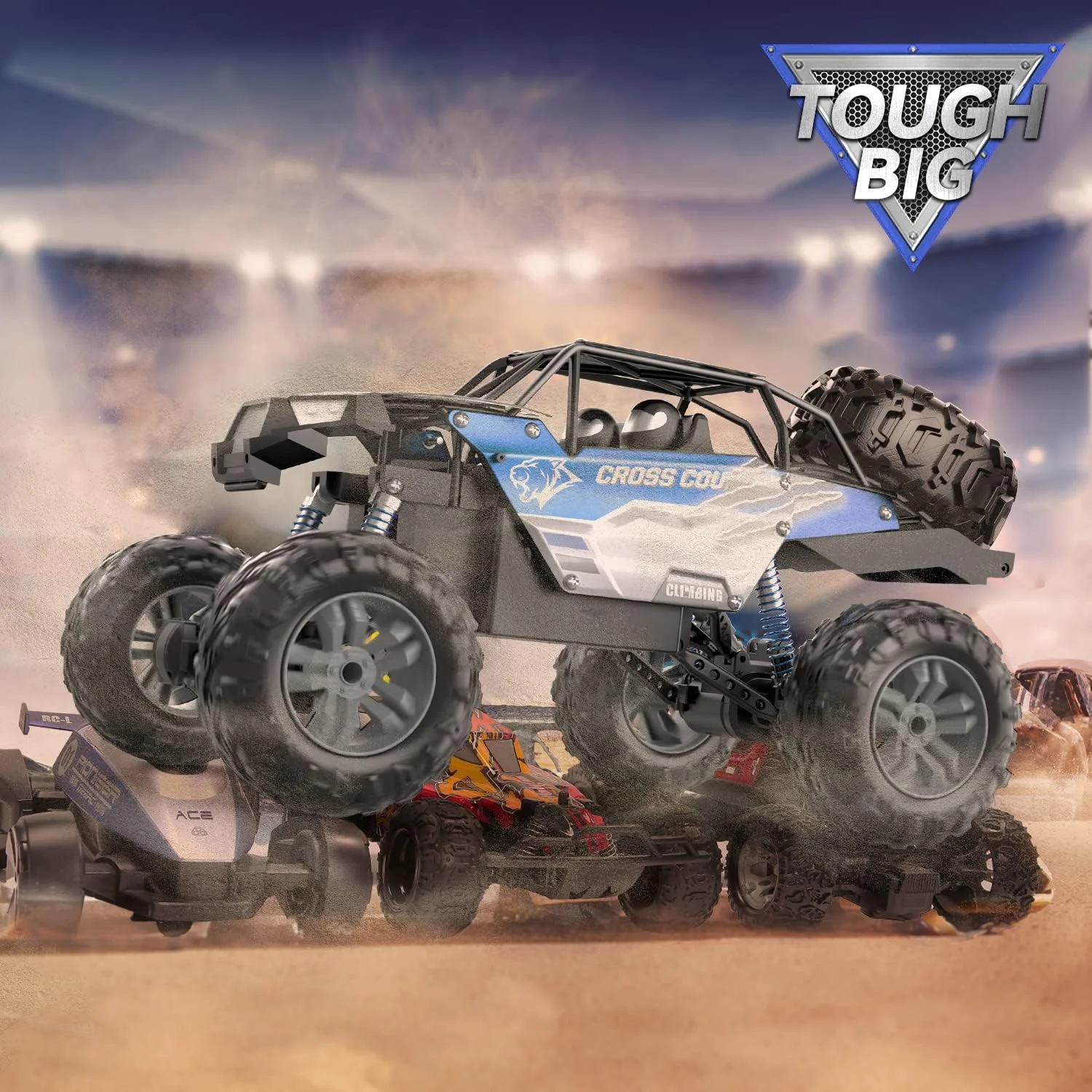 ماشین کنترلی بزرگ DEERC مدل Monster Truck مقیاس 1:8 برای بزرگسالان و پسران، ماشین کنترلی ارتقا یافته با صدای واقعی، اسباب بازی کنترلی 4WD مناسب تمام سطوح با 2 باتری برای 80 دقیقه بازی