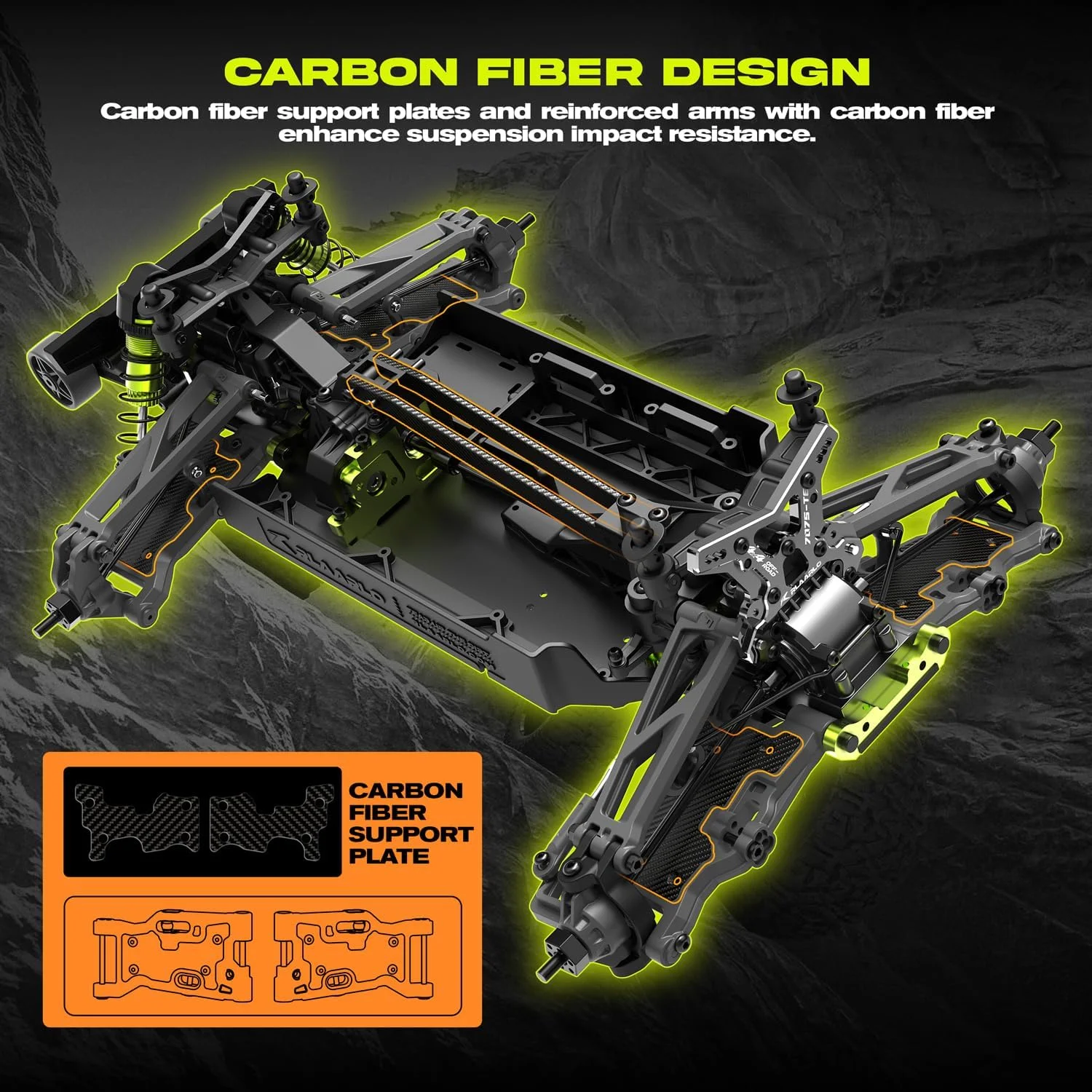 ماشین آرسی رولی فیبر کربنی CROBOLL Mini 1:10 برای بزرگسالان، کامیون آرسی 4X4 آفرود با ساختار انتقال دیفرانسیل مرکزی، ماشین آرسی هیولا مناسب تمام زمین ها با قابلیت پشتیبانی از باتری با اندازه های مختلف