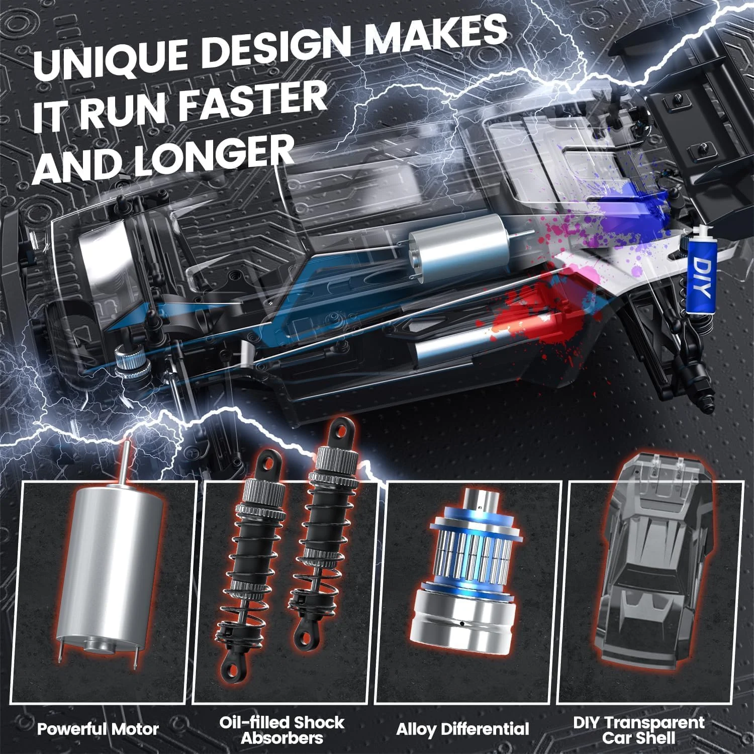 ماشین کنترلی از راه دور DEERC 9206E با سرعت بالای 48 کیلومتر در ساعت، 4WD 1:10، ماشین آفرود 2.4 گیگاهرتزی، کامیون هیولا با کنترل از راه دور رادیویی، 2 باتری، زمان کارکرد طولانی، ماشین مسابقه ای خزنده اسباب بازی برای کودکان