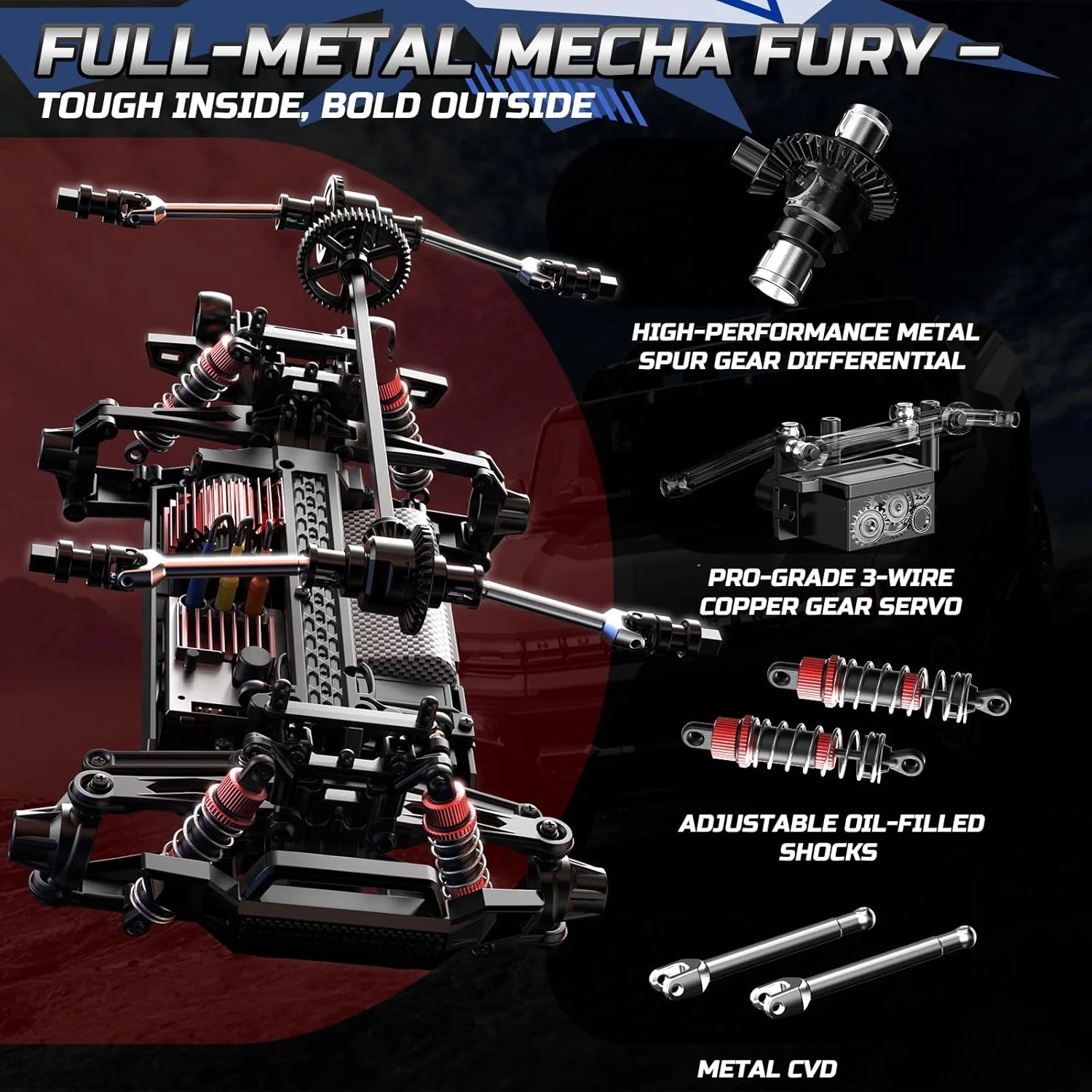 ماشین کنترلی براشلس سریع DEERC برای پسران و بزرگسالان، 55 کیلومتر در ساعت، کامیون کنترلی آفرود 1:18، ماشین مسابقه ای 4x4 مناسب تمام سطوح، 50 دقیقه، کامیون هیولا ضد آب با کنترل از راه دور، سازگار با باتری 3S