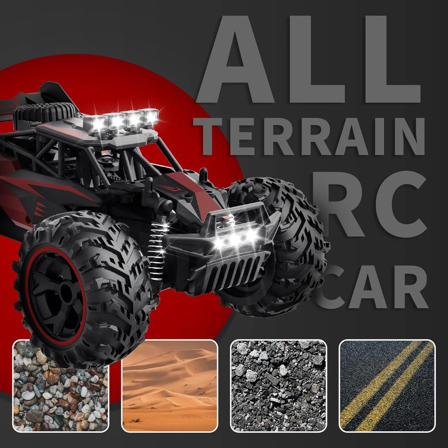 ماشین کنترلی Carox، ماشین آرسی پر سرعت 2.4 گیگاهرتز با سرعت 25 کیلومتر در ساعت، ماشین مانستر تراک آفرود 1:18 با چراغ های ال ای دی و باتری قابل شارژ 1800 میلی آمپر ساعتی - هدیه ایده آل برای پسران 6 سال به بالا