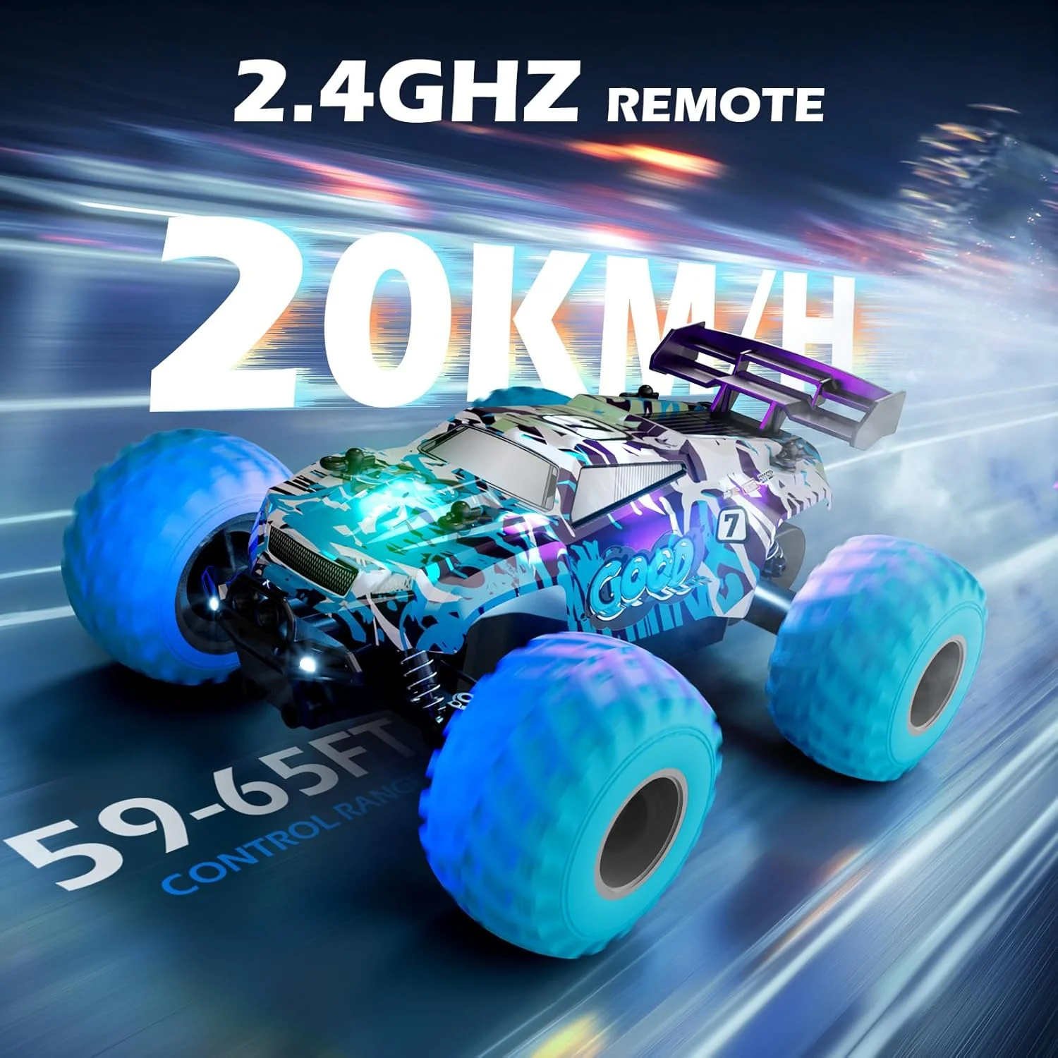 ماشین های کنترلی، کامیون کنترلی برای کودکان پسر 4-7 8-12 سال، اسباب بازی رادیویی آفرود با چراغ های LED، 20 کیلومتر در ساعت، 40 دقیقه، 2.4 گیگاهرتز