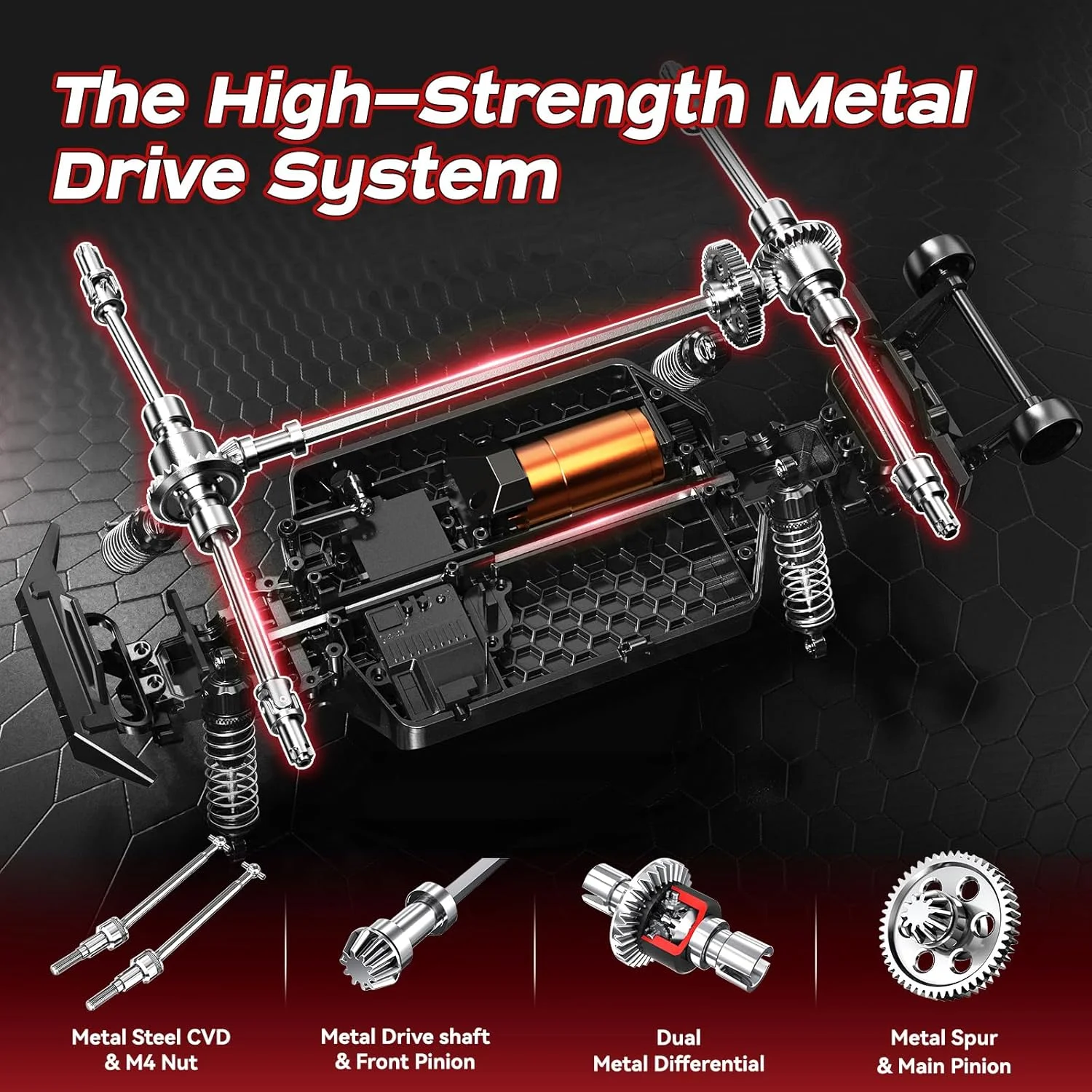 ماشین کنترلی آرسی براشلس 1/14 مناسب بزرگسالان و پسران، با شاسی قفس کامل، 4WD با سرعت حداکثر 70 کیلومتر در ساعت، کامیون های کنترلی از راه دور برای بزرگسالان با دو باتری 2S LiPo و دو مجموعه تایر، سازگار با 3S LiPo
