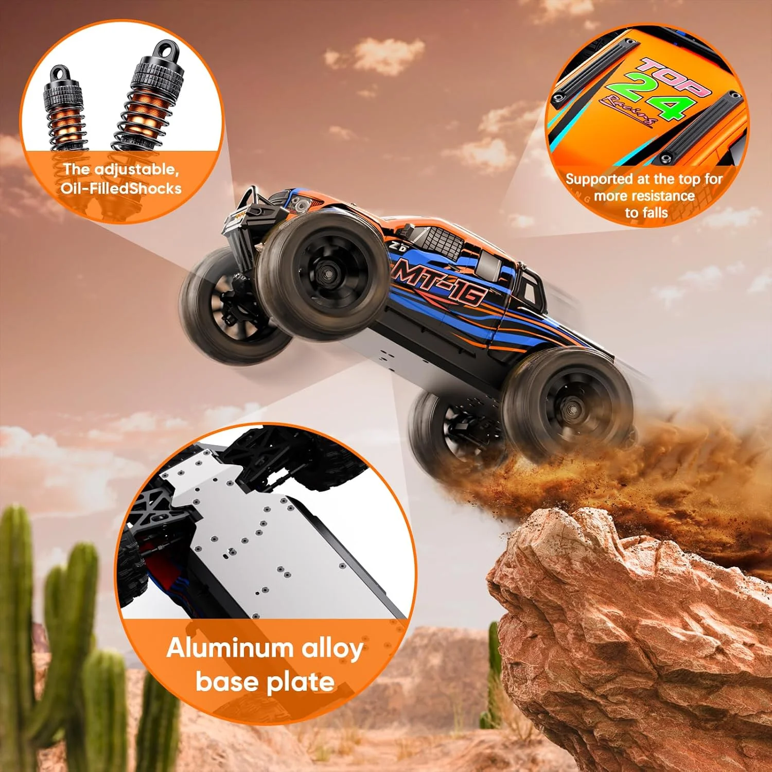 ماشین کنترلی ZD Racing MT-16 مقیاس 1/16 براشلس 4WD با سرعت 80 کیلومتر در ساعت، ماشین های کنترلی آفرود قابل ارتقا با باتری 3S، ماشین مسابقه ای ضد آب سریع برای بزرگسالان، مناسب به عنوان هدیه برای ماجراجویی در برف/شن
