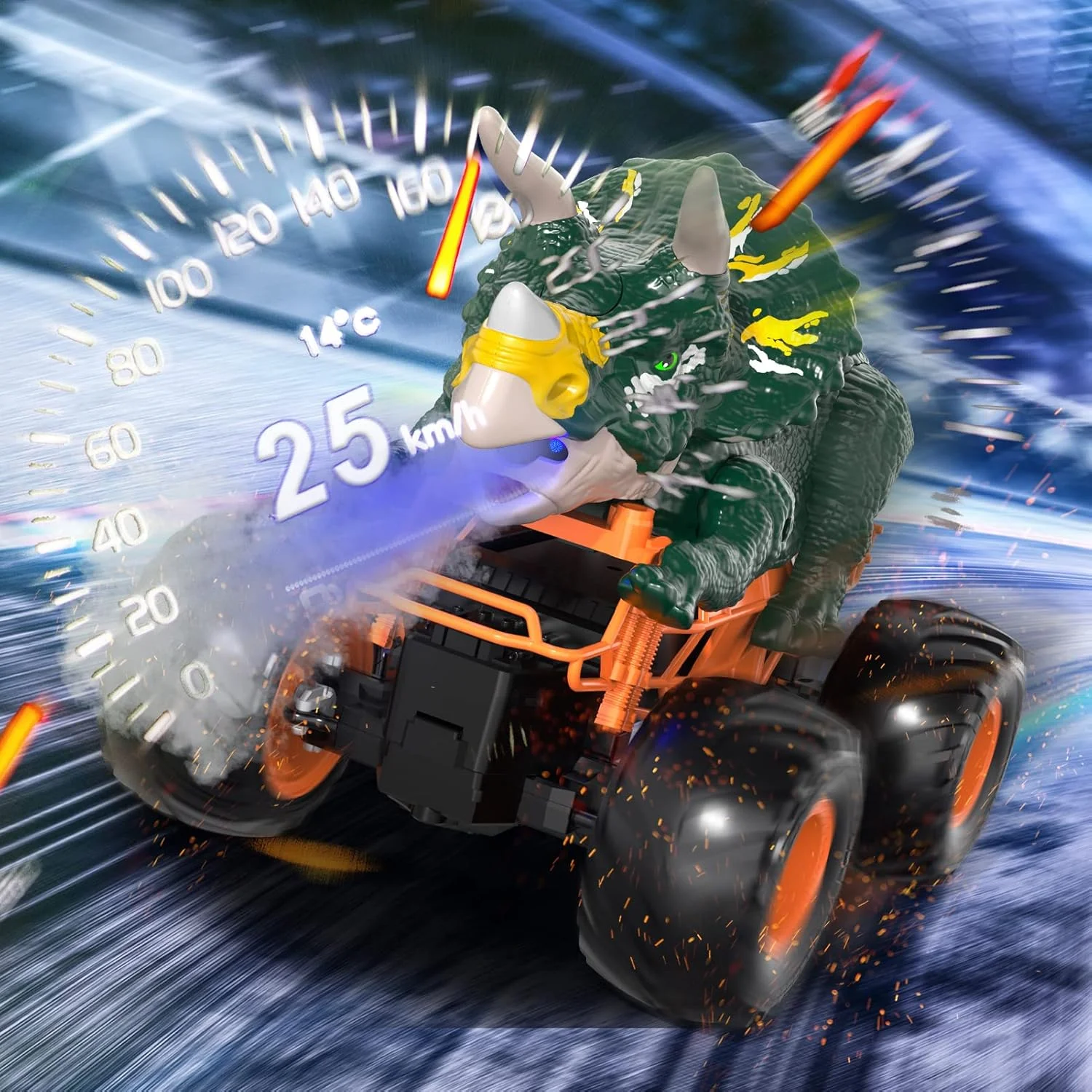 ماشین دایناسوری کنترلی Bennol برای پسران و کودکان، کامیون اسباب بازی تریسراتوپس کنترلی 2.4 گیگاهرتزی برای کودکان نوپا، اسباب بازی ماشین کنترلی الکتریکی با نور و صدا و افشانه برای کودکان 3، 4، 5، 6، 7 و 8 ساله