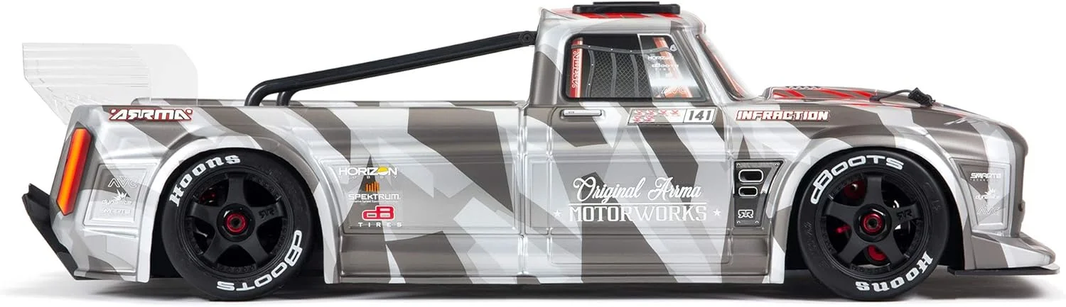 ماشین آرسی کامیون جاده‌ای ARRMA 1/7 Infraction 6S BLX V2 RTR (شامل فرستنده و گیرنده، باتری و شارژر مورد نیاز است)، نقره‌ای، ARA7615V2T2