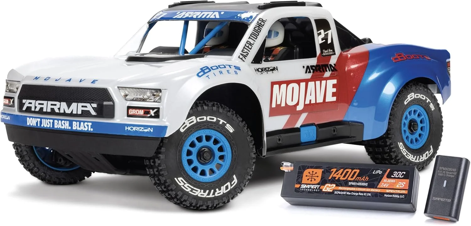 ماشین آرسی کامیون صحرایی ARRMA Mojave GROM 4X4 223S BLX براشلس مقیاس کوچک RTR با DSC، شامل باتری و شارژر، سفید، ARA2304ST2