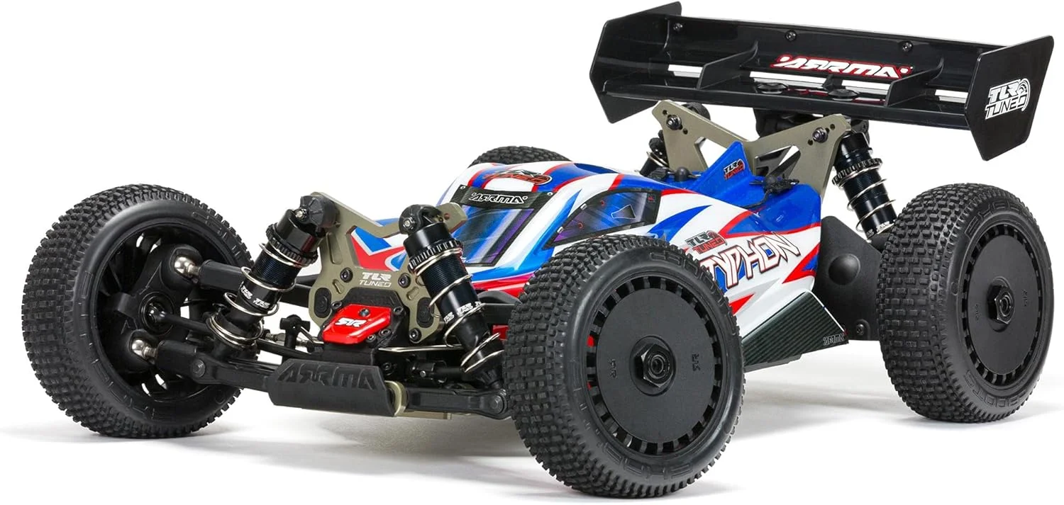 ماشین آرسی ARRMA مدل Typhon 6S 4WD BLX Buggy RTR مقیاس 1/8 (باتری و شارژر شامل نمی شود)، قرمز/آبی، ARA8406، ماشین، کیت الکتریکی