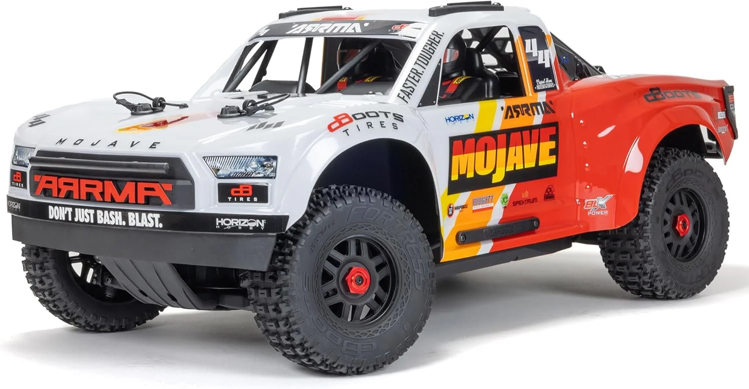 ماشین آرسی کامیون صحرایی ARRMA Mojave 4X4 4S BLX مقیاس 1/8 RTR (باتری و شارژر شامل نمی شود)، سفید/قرمز ARA4404T1