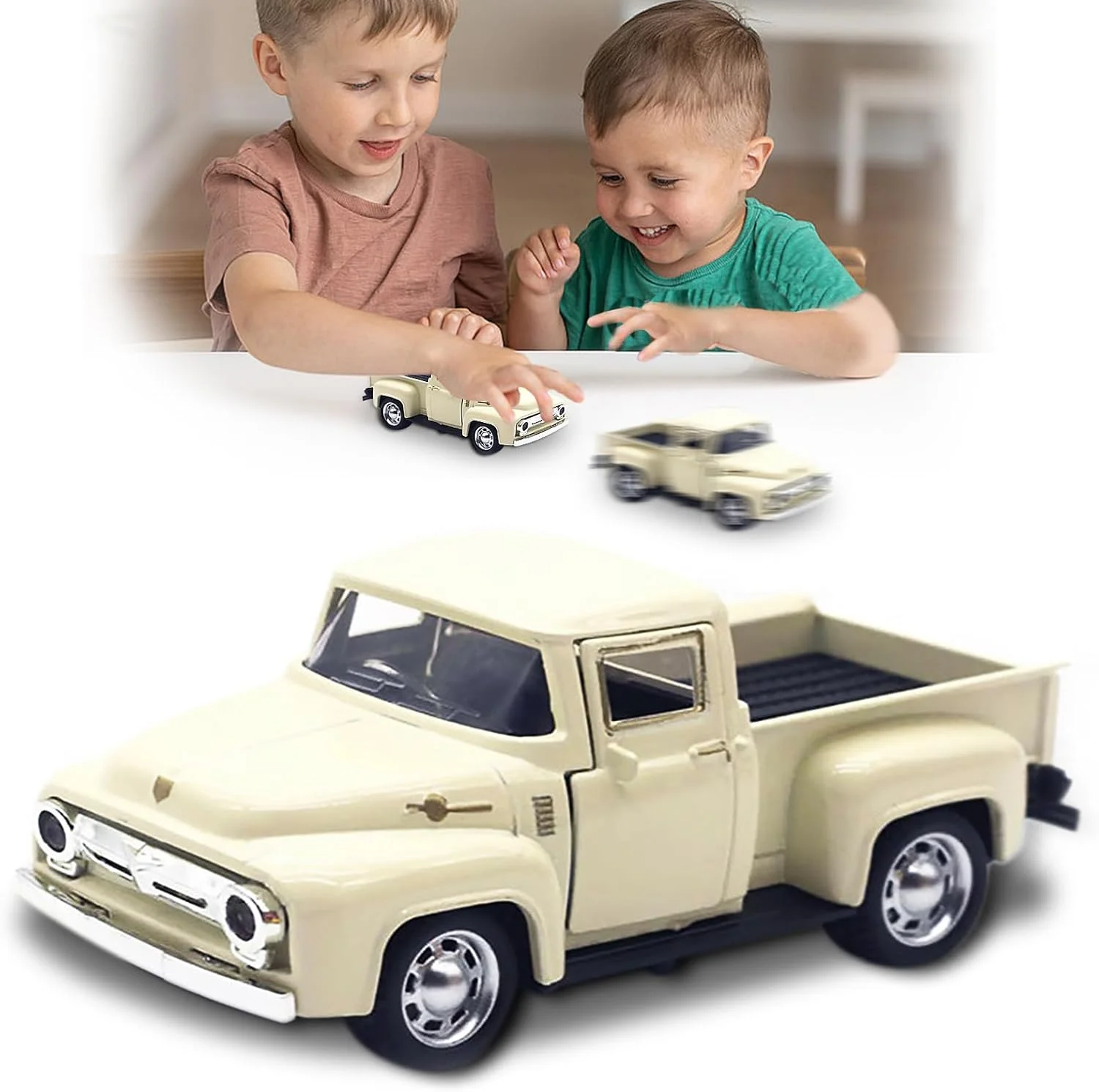 اسباب بازی کامیون کوچک بژ برای کودکان نوپا 2، 3، 4، 5، 6، 7، 8 ساله، اسباب بازی ماشین آلیاژی 1:32 برای کودکان نوپا، درب ماشین قابل باز شدن، کامیون های اسباب بازی برای هدایای تولد کریسمس عید پاک کودکان