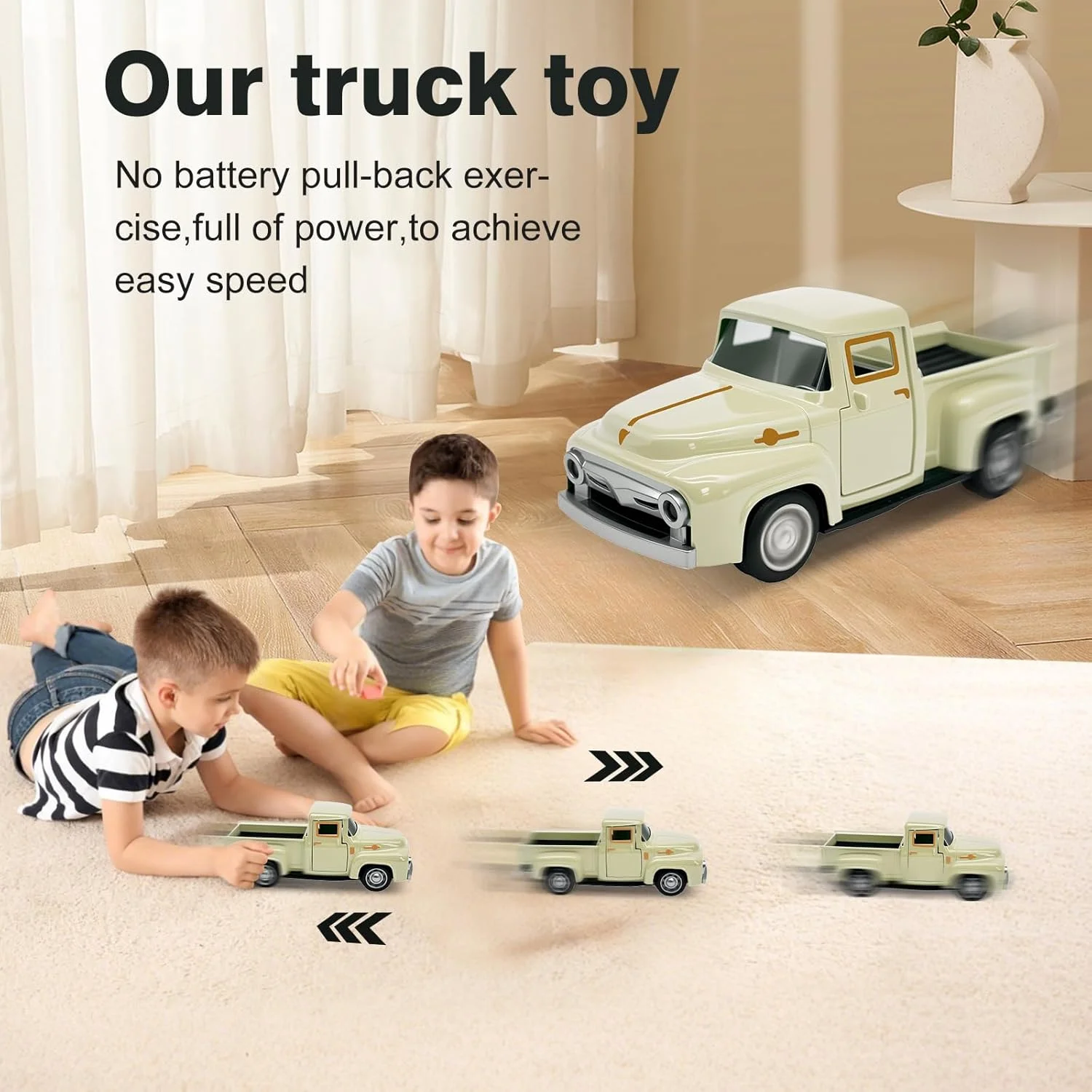 اسباب بازی کامیون کوچک بژ برای کودکان نوپا 2، 3، 4، 5، 6، 7، 8 ساله، اسباب بازی ماشین آلیاژی 1:32 برای کودکان نوپا، درب ماشین قابل باز شدن، کامیون های اسباب بازی برای هدایای تولد کریسمس عید پاک کودکان