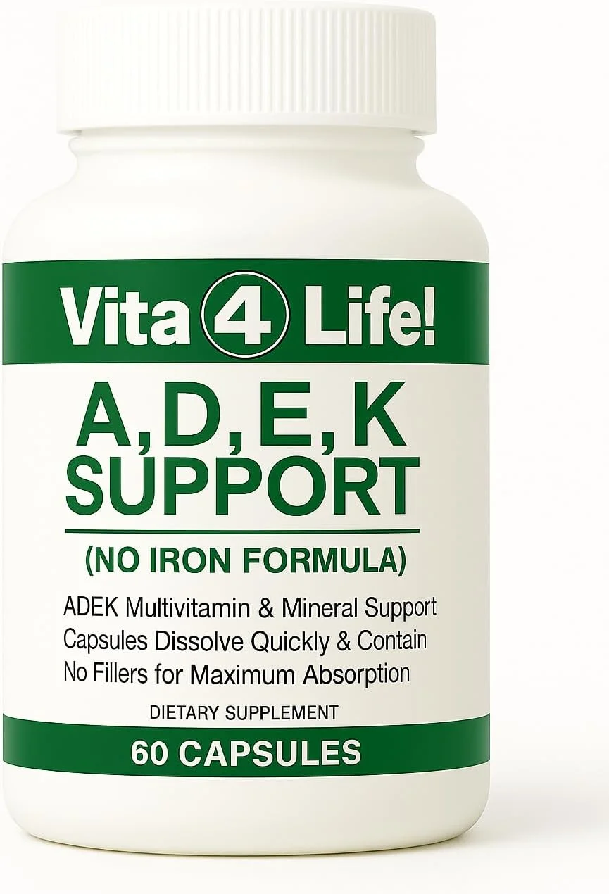 ویتامین های محلول در چربی ADEK - مولتی ویتامین باریاتریک با جذب بالا - فرمول بدون آهن با کمپلکس B و کلسیم - 60 کپسول سریع حل شونده برای بعد از جراحی و سلامت عمومی