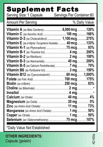 ویتامین های محلول در چربی ADEK - مولتی ویتامین باریاتریک با جذب بالا - فرمول بدون آهن با کمپلکس B و کلسیم - 60 کپسول سریع حل شونده برای بعد از جراحی و سلامت عمومی