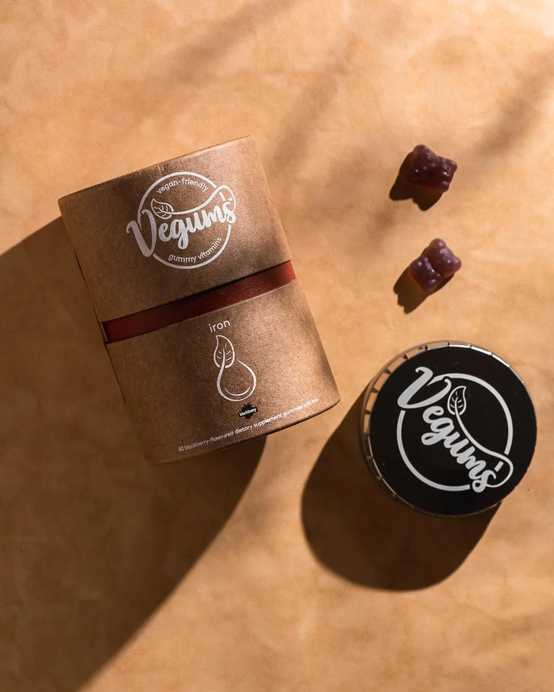 پاستیل آهن وگومز | پاستیل های ویتامین گیاهی | 30 مکمل آهن جویدنی با طعم شاه توت برای تمام اعضای خانواده | مناسب برای گیاهخواران
