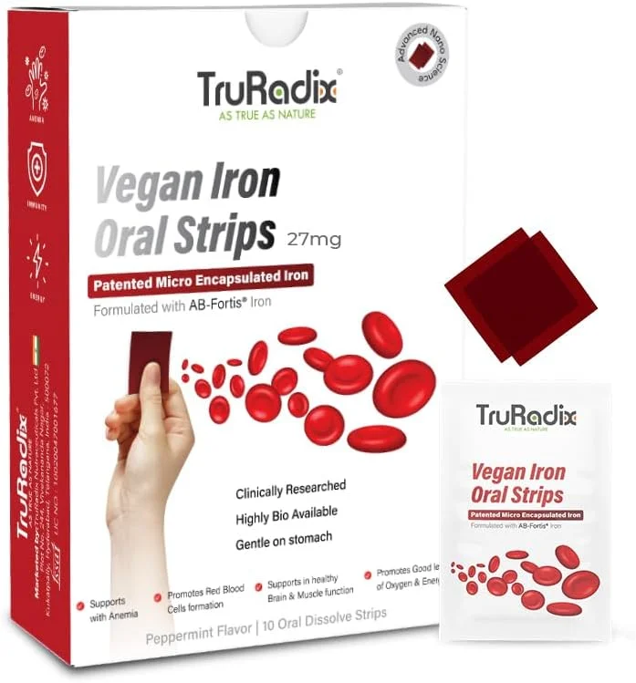 نوارهای آهن گیاهی خوراکی TruRadix - 10 عدد نوار نعنایی حل شونده خوراکی - فراهمی زیستی بالا - جذب سریع