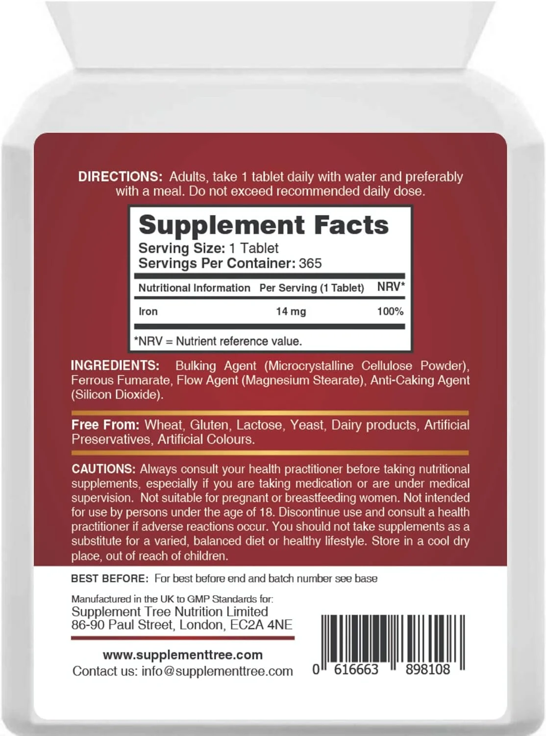 مکمل آهن 14 میلی گرمی تری - 365 قرص گیاهی (تامین یک ساله) - کمک به کاهش خستگی - مناسب برای مردان و زنان - غیر GMO - ساخت انگلستان