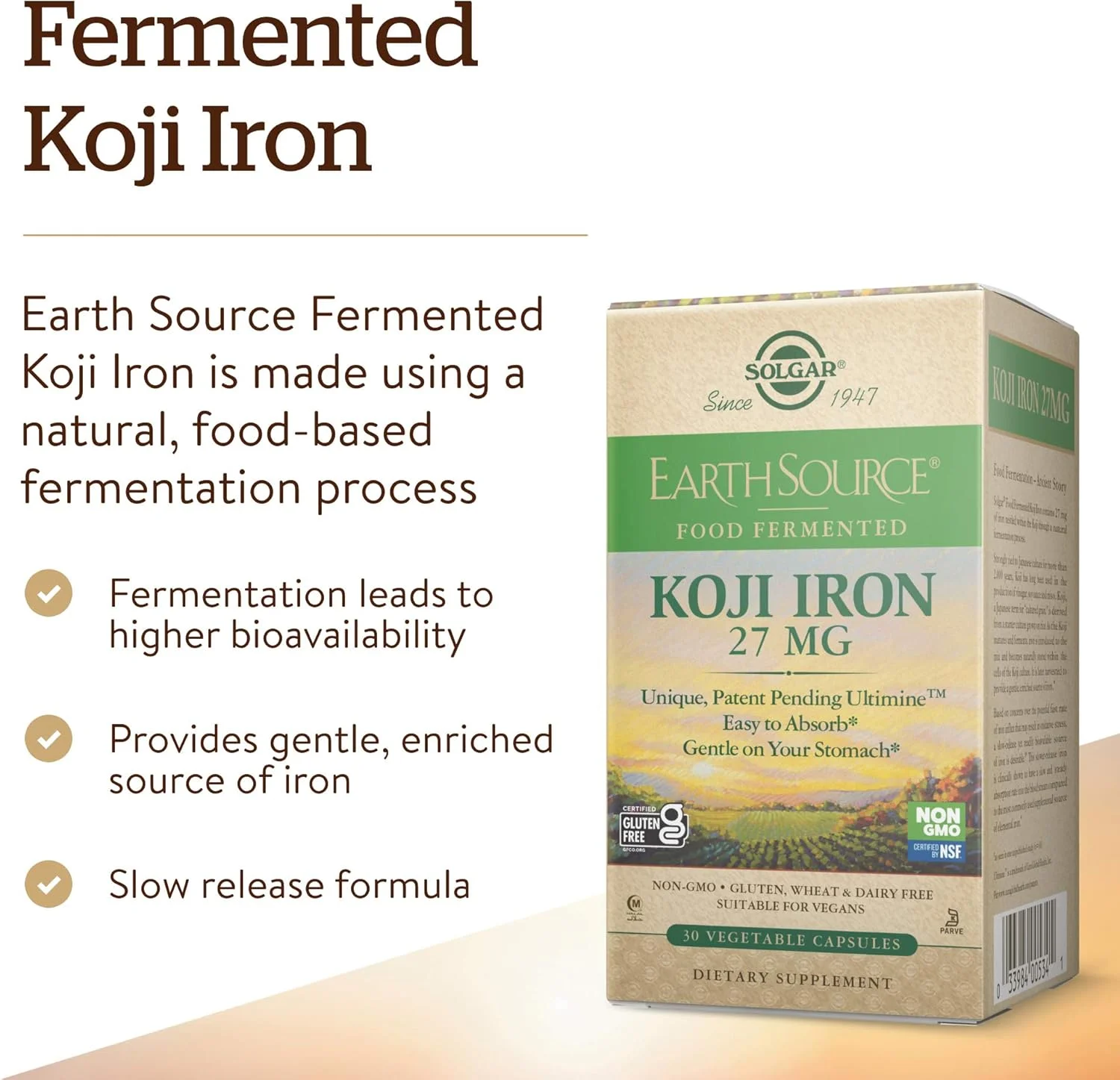 سولگار Earth Source آهن کوجی تخمیر شده غذایی 27 میلی گرم، 30 کپسول گیاهی - جذب بالاتر، آهن با رهش آهسته - ملایم بر روی معده - غیر GMO، وگان، بدون گلوتن، بدون لبنیات، کوشر - 30 سروینگ سولگار Earth Source آهن کوجی تخمیر شده غذایی 27 میلی گرم، 30 کپسول گیاهی - جذب بالاتر، آهن با رهش آهسته - ملایم بر روی معده - غیر GMO، وگان، بدون گلوتن، بدون لبنیات، کوشر - 30 سروینگ